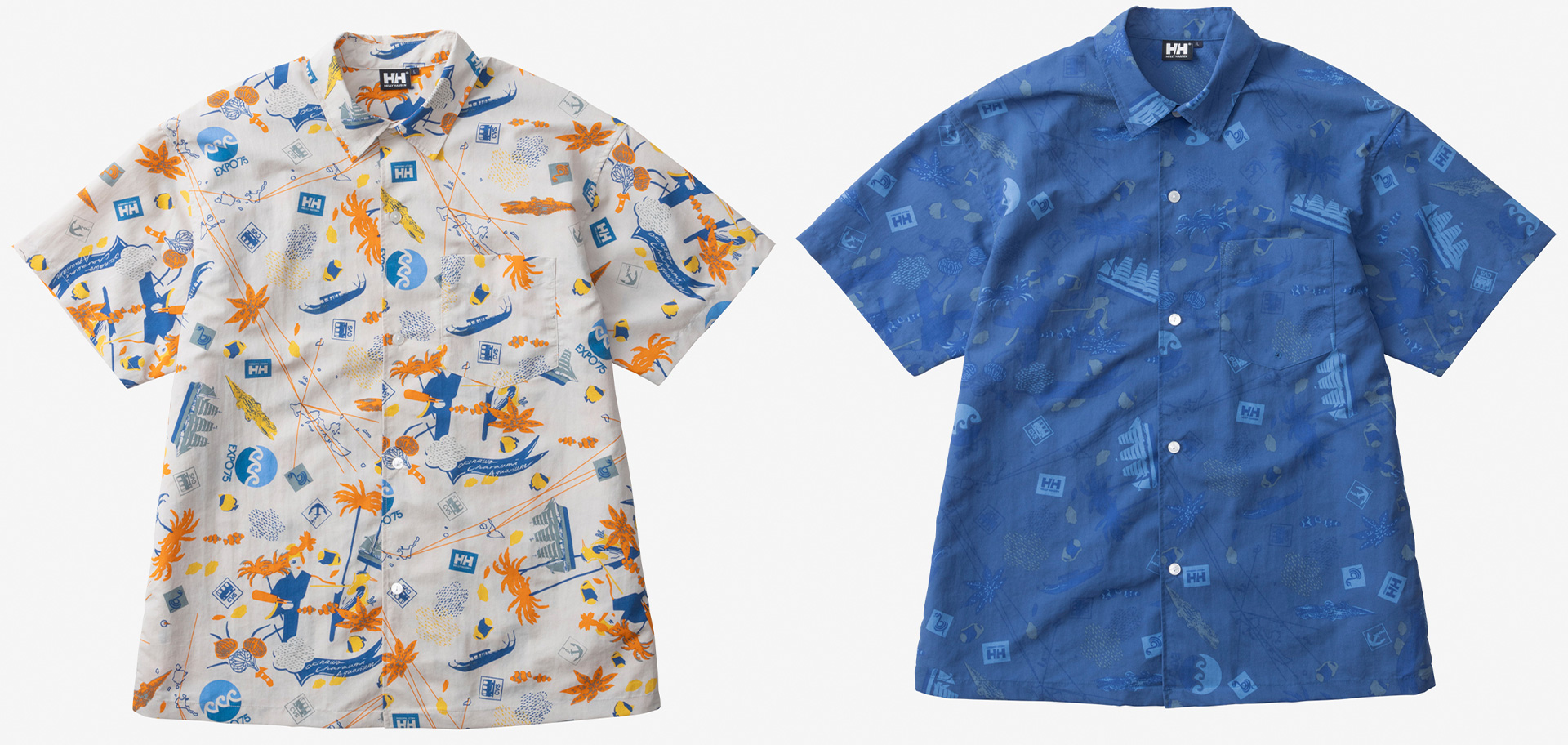 バスクシャツ アイボリー（左）/オールドブルー（右）