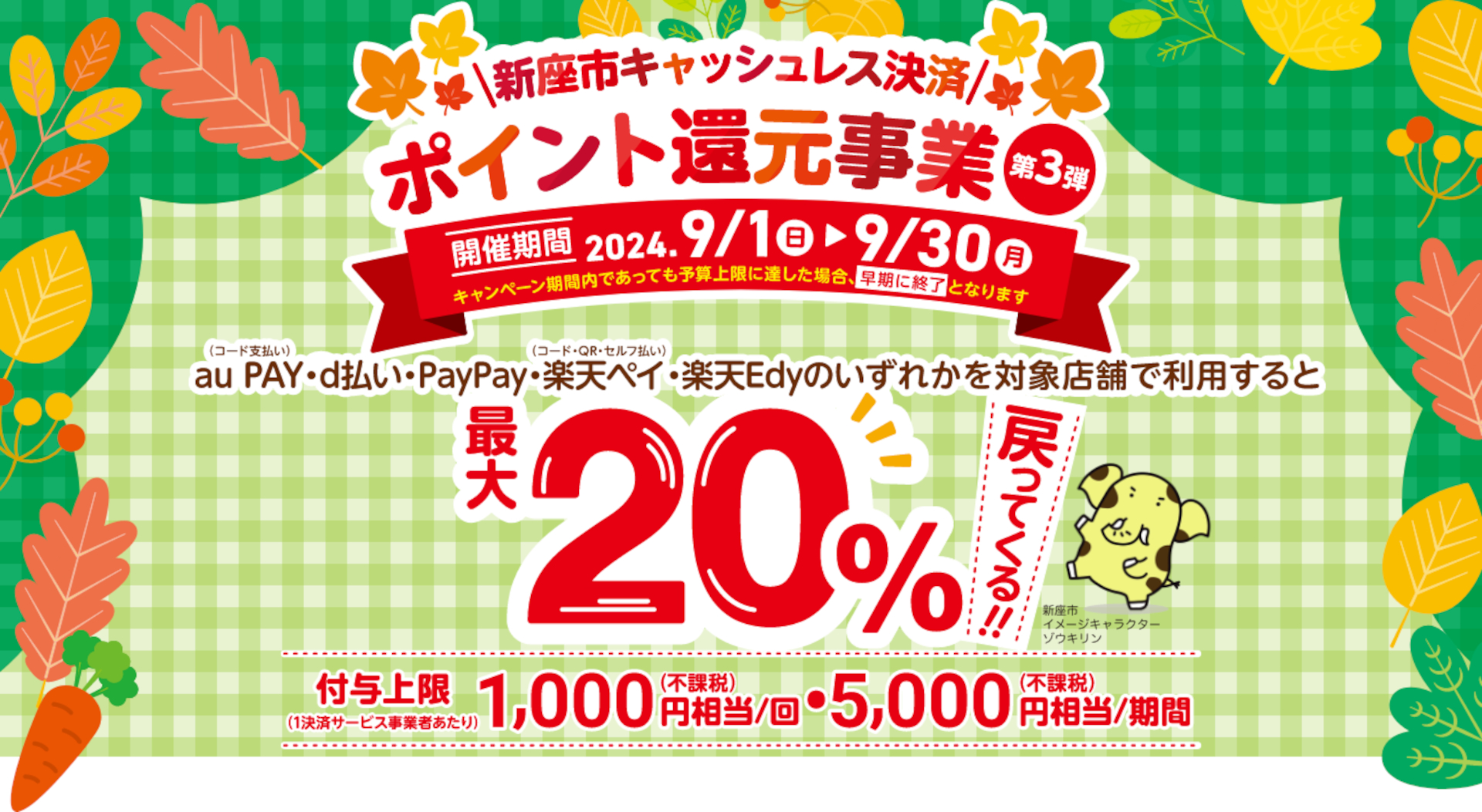 「新座市キャッシュレス決済 ポイント還元事業 第3弾」9月30日まで