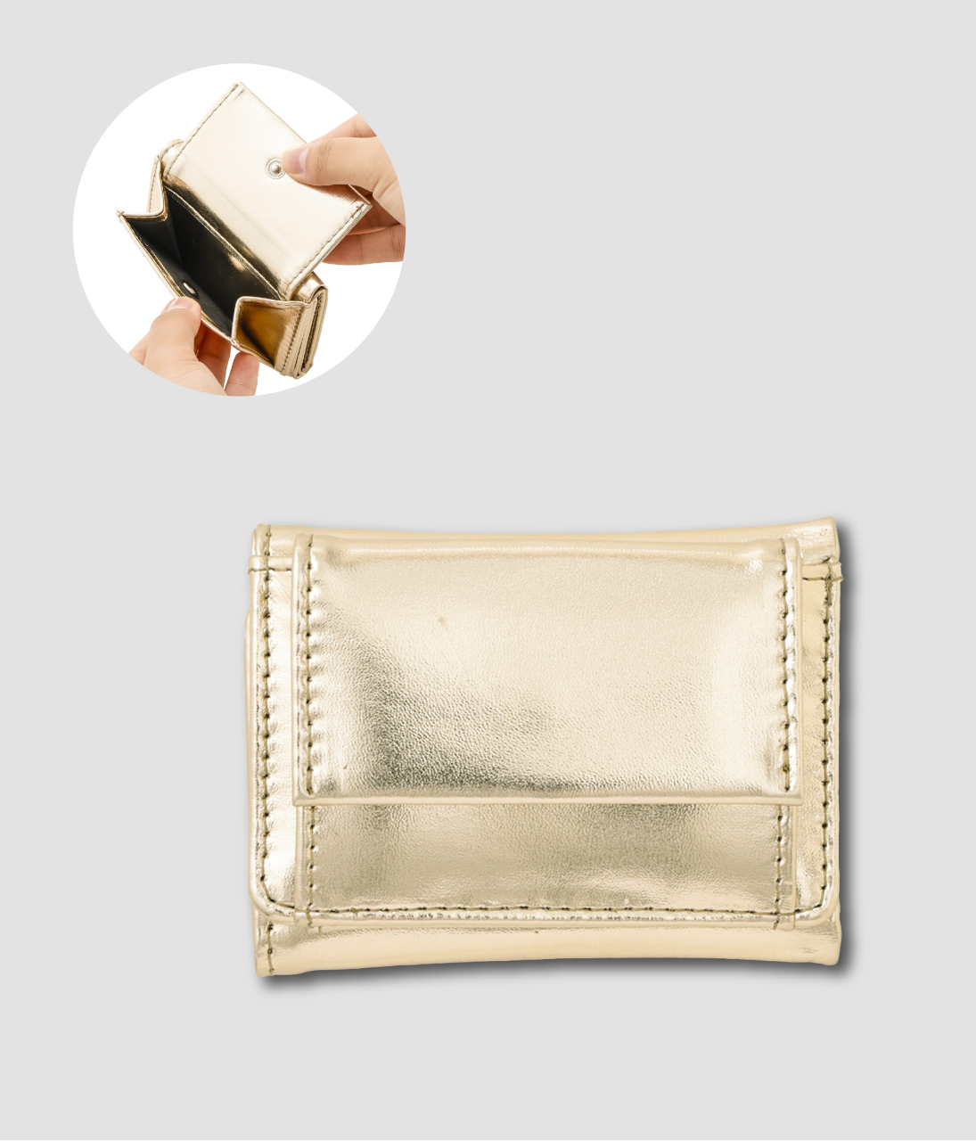 「メタリック三つ折りウォレット」（880円）