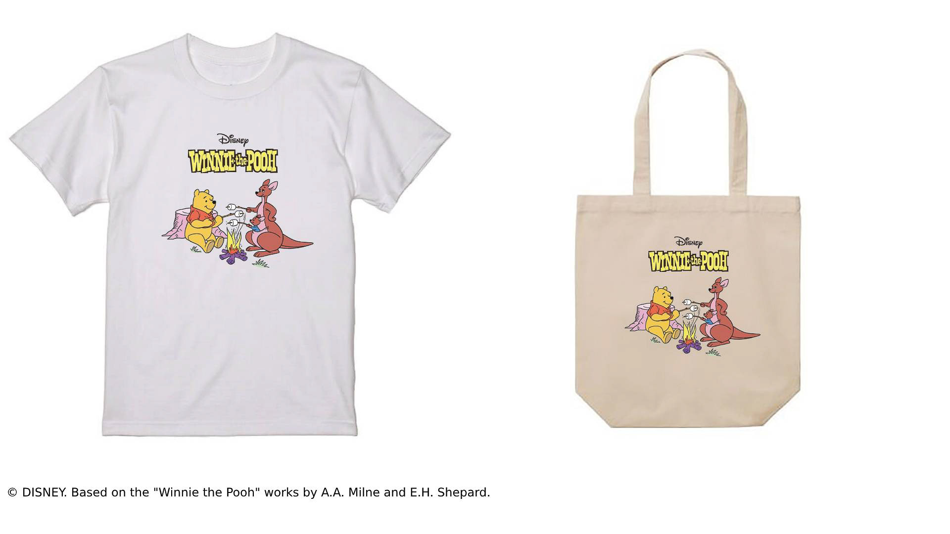 「プーさんとカンガとルーTシャツ/トートバッグ」（4950円/2750円）