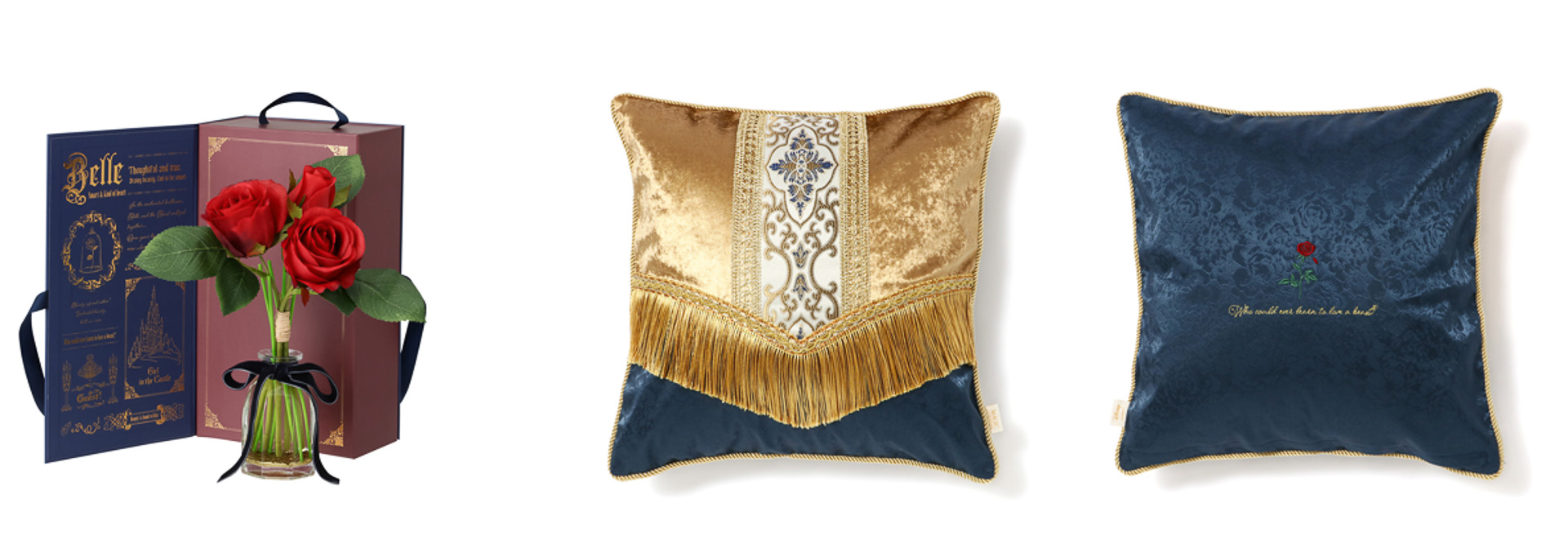 「美女と野獣/フレグランスディフューザー」（4900円）、「クッションカバー」（5000円）