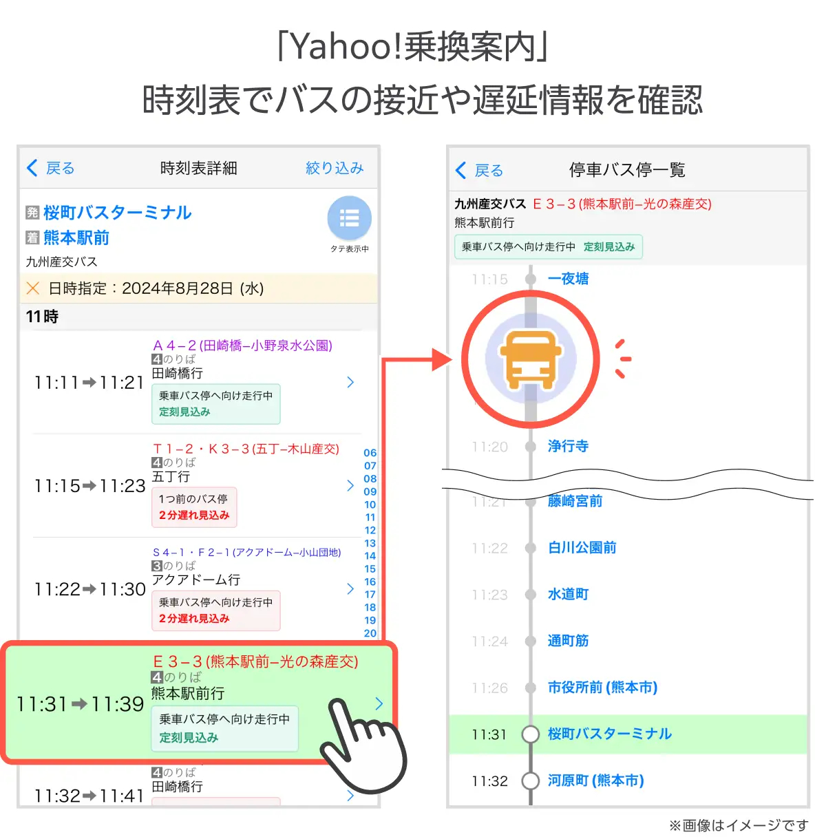 時刻表画面での表示例