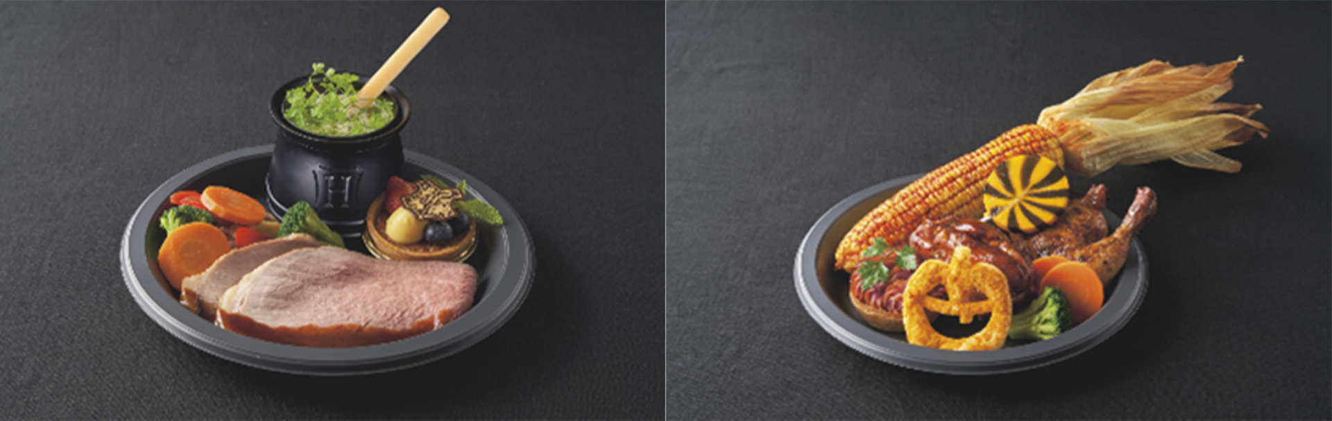 ウェルカム・バック・トゥ・ホグワーツ！ プレート（左）、ハロウィーン・プレート（右）