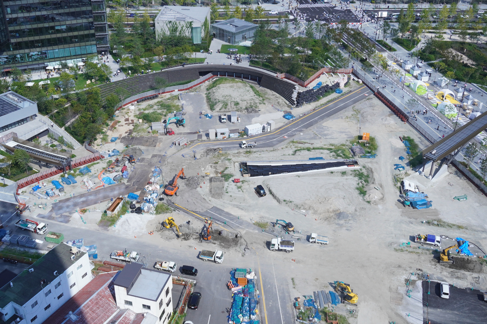 現在建設中のうめきた公園の北街区側「ノースパーク」。2027年度に全体まちびらきする予定