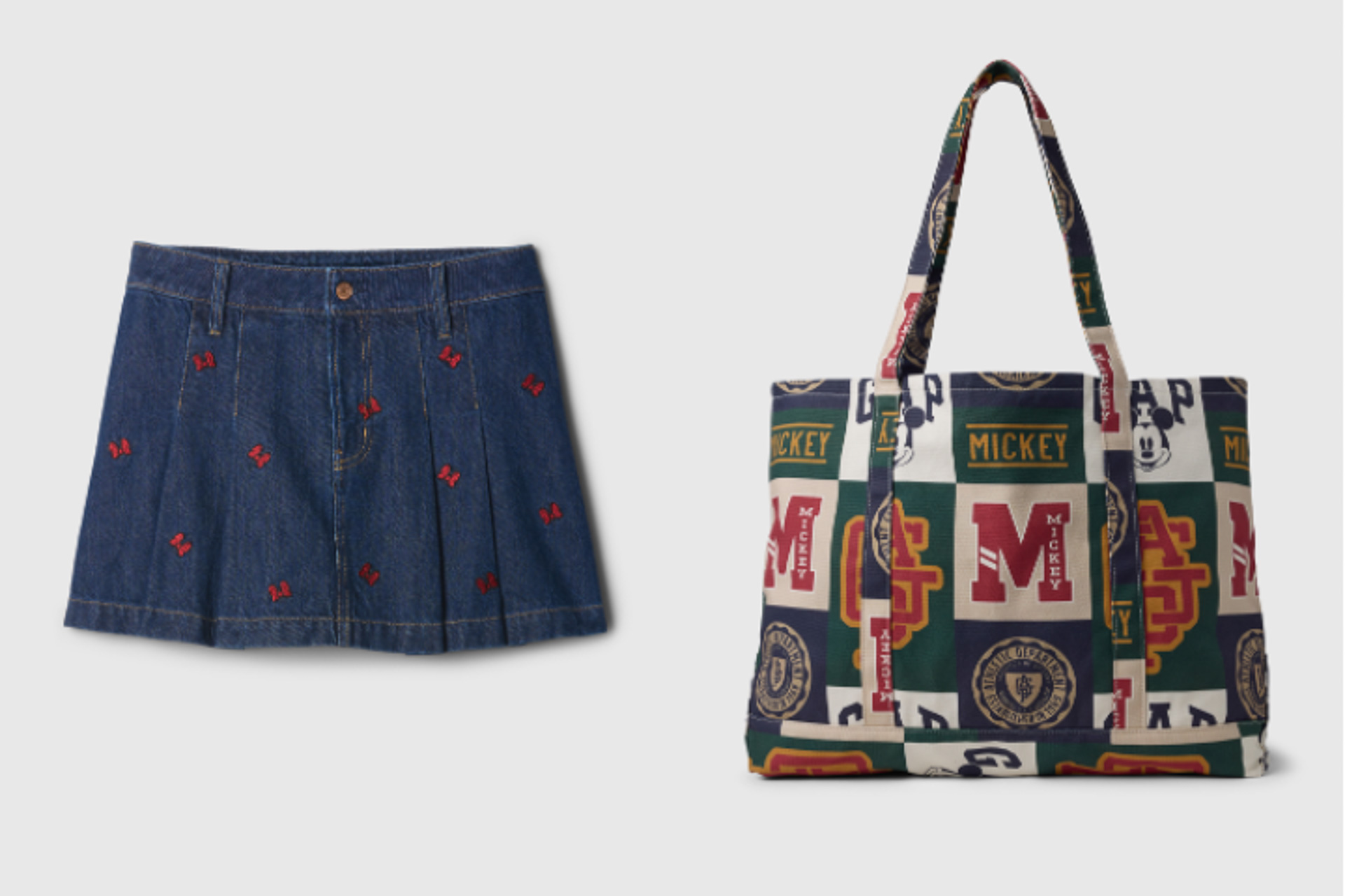 「プリーツデニムスカート」（8990円）、「トートバッグ」（1万2900円）