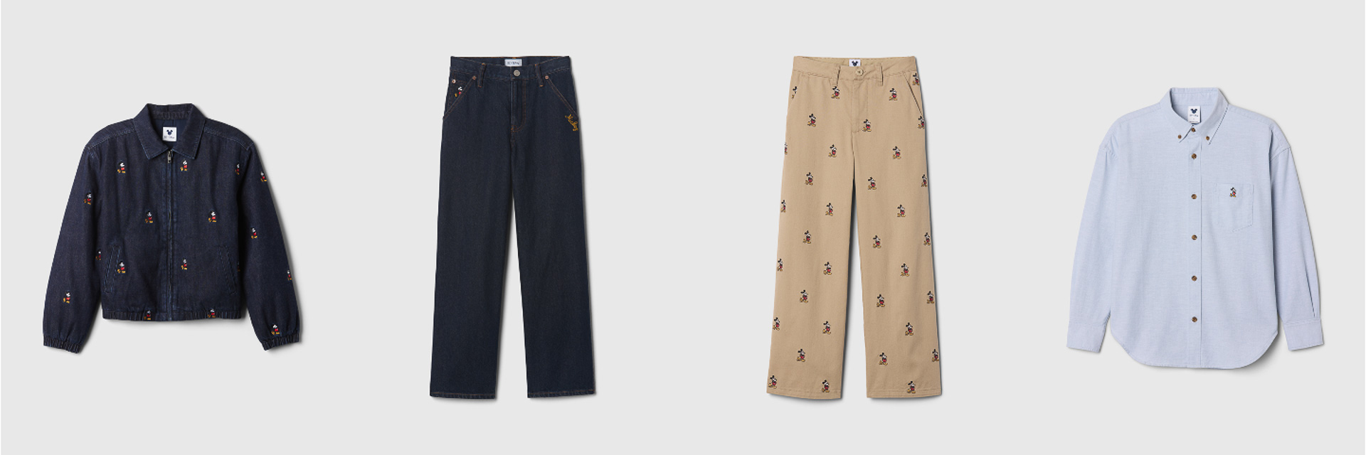 ボーイズコレクション。「デニムジャケット」（1万1900円）、「バギーカーキ」（6990円）