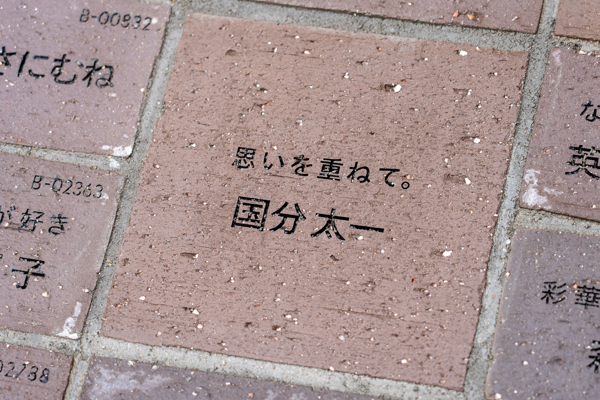 アリーナ前の通路には募集した「名を刻むレンガ」が埋め込まれています。著名人の名前も