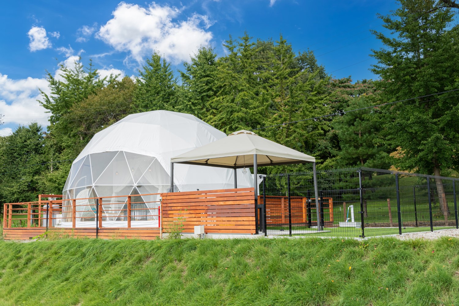 専用ドッグランや洗い場を完備するほか、わんちゃんアメニティも充実