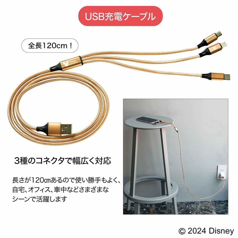 大人のおしゃれ手帖、ミッキーの3Way USB充電ケーブルやカードライト