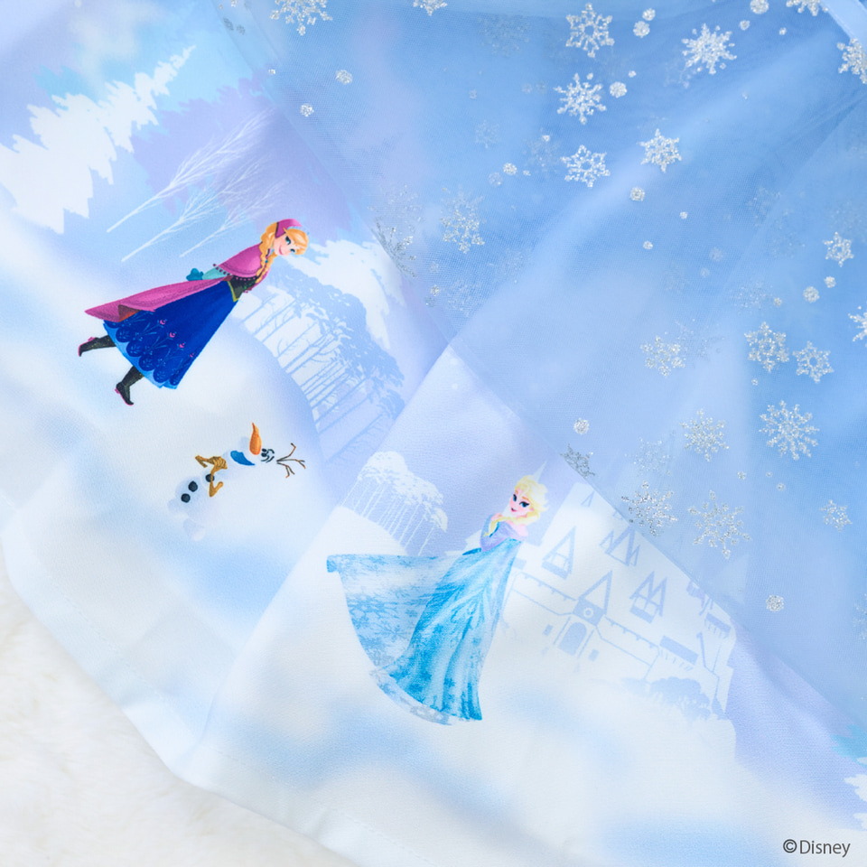 メゾピアノ　ワンピース　アナ雪　サックス　ラベンダー エルサに大変身！ アナ雪デザインのワンピースでおめかししよう