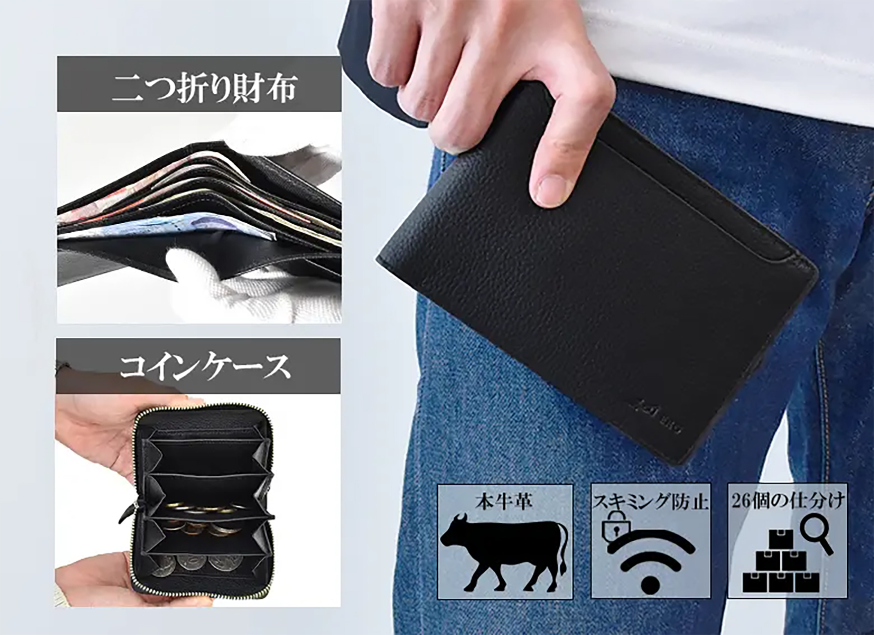 二つ折り財布とコインケースを展開