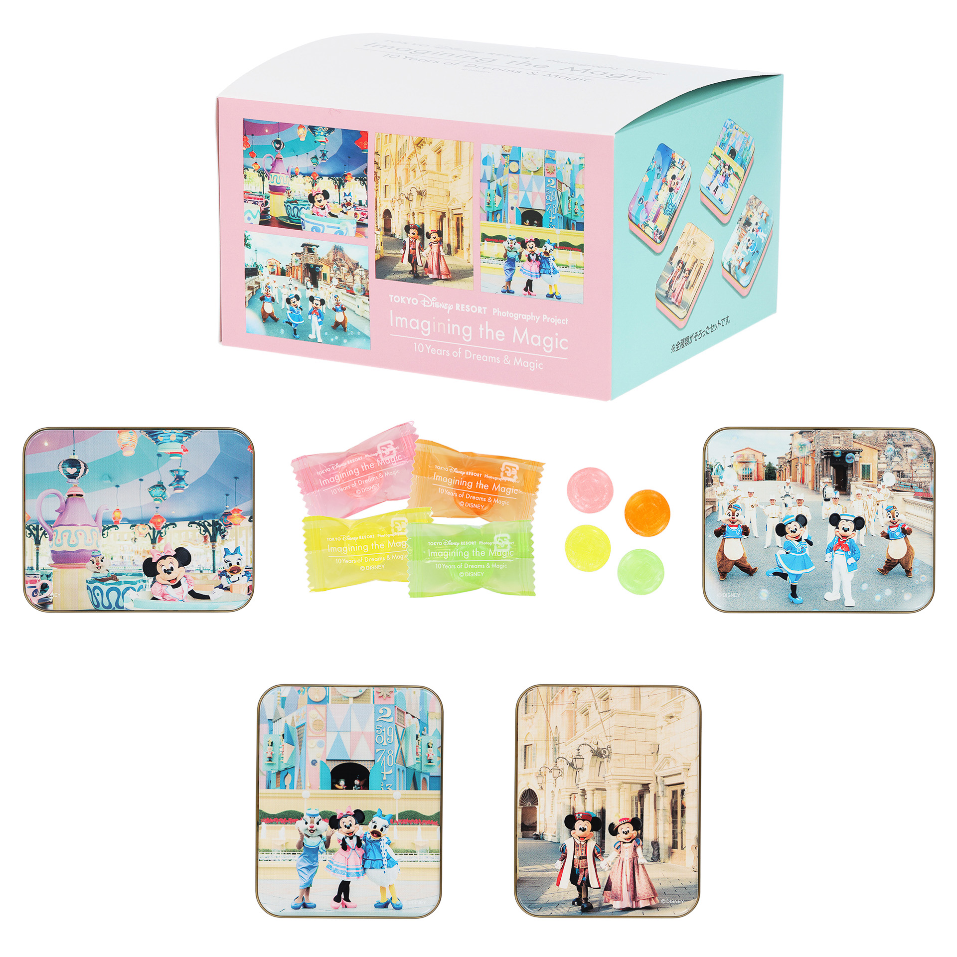 オレンジ風味・レモン風味・ピーチ風味・マスカット風味の4フレーバーが缶に入っている