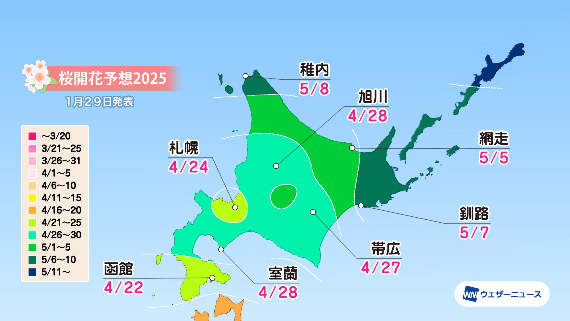 北海道の桜開花予想