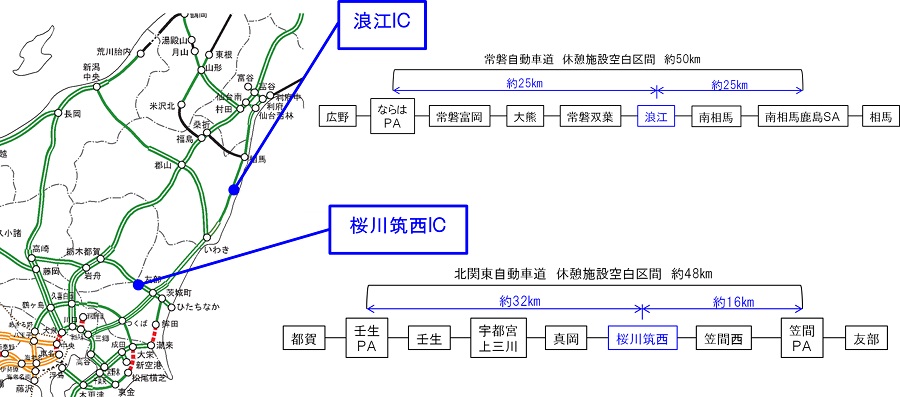 NEXCO東日本は休憩施設空白区間の対策としてIC内側駐車場の実証実験を行なう