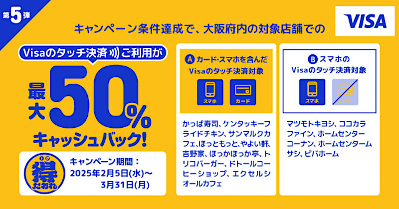 Visaのタッチ決済で最大50％（合計4000円）キャッシュバック