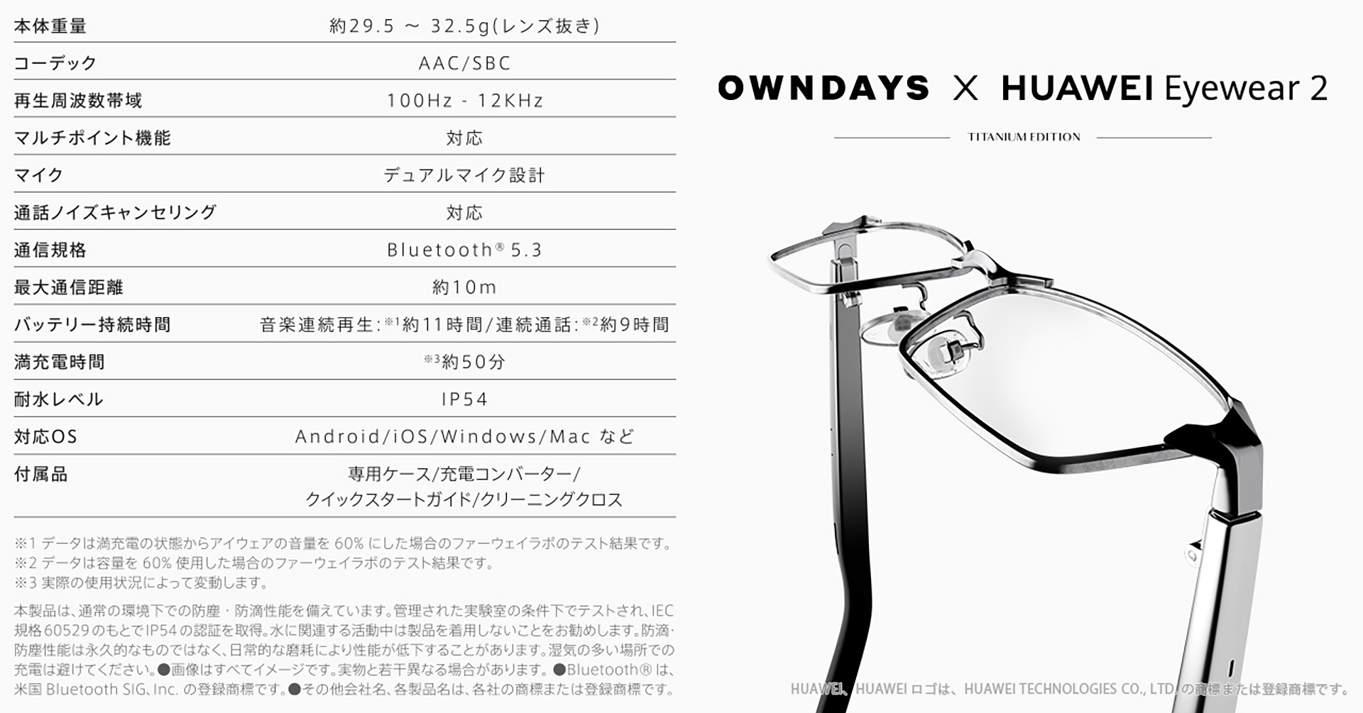 「OWNDAYS×HUAWEI Eyewear 2」詳細