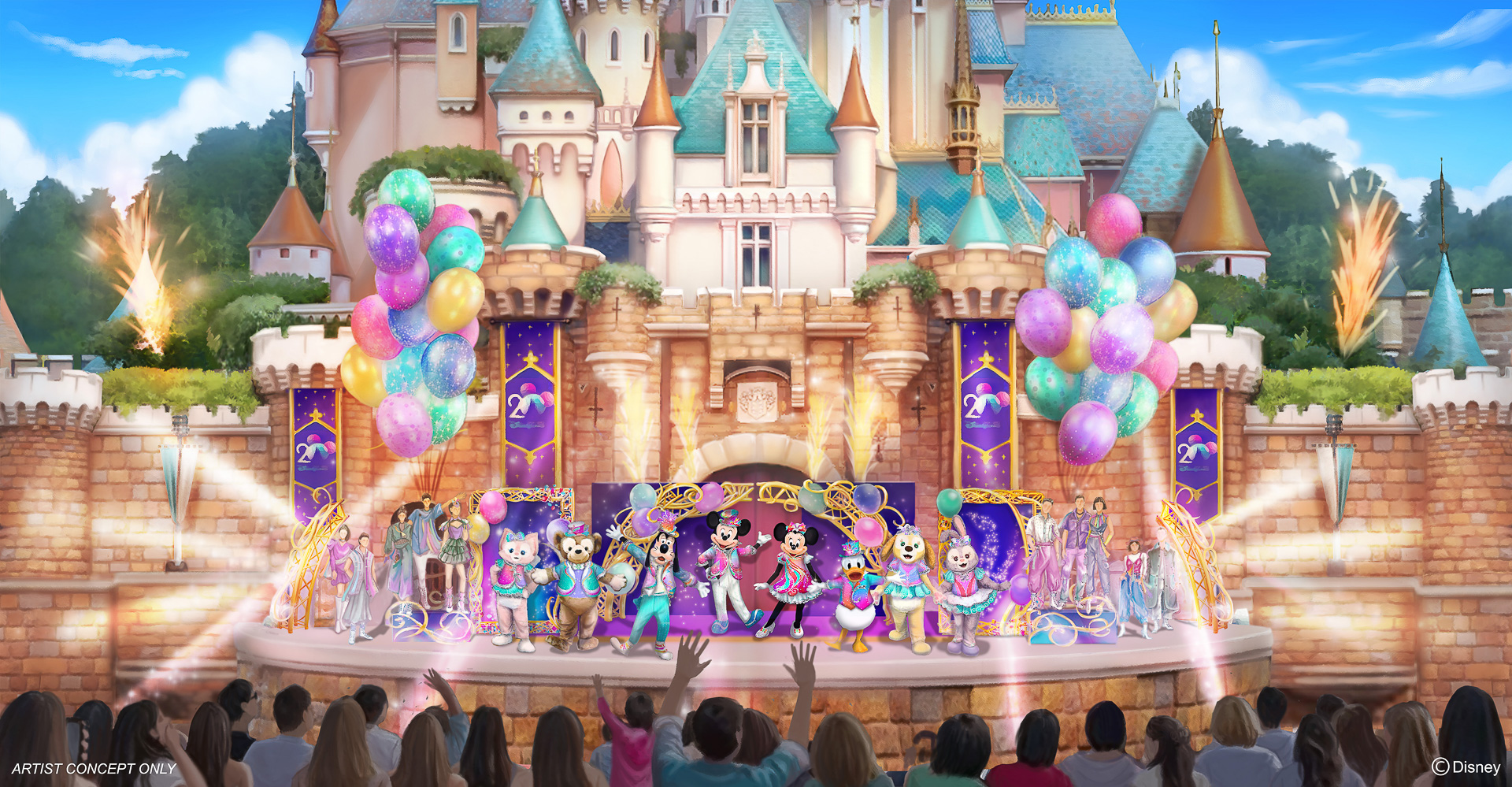 シンボル「キャッスル・オブ・マジカル・ドリーム」前の特設ステージで新たなキャッスルショーを公演
