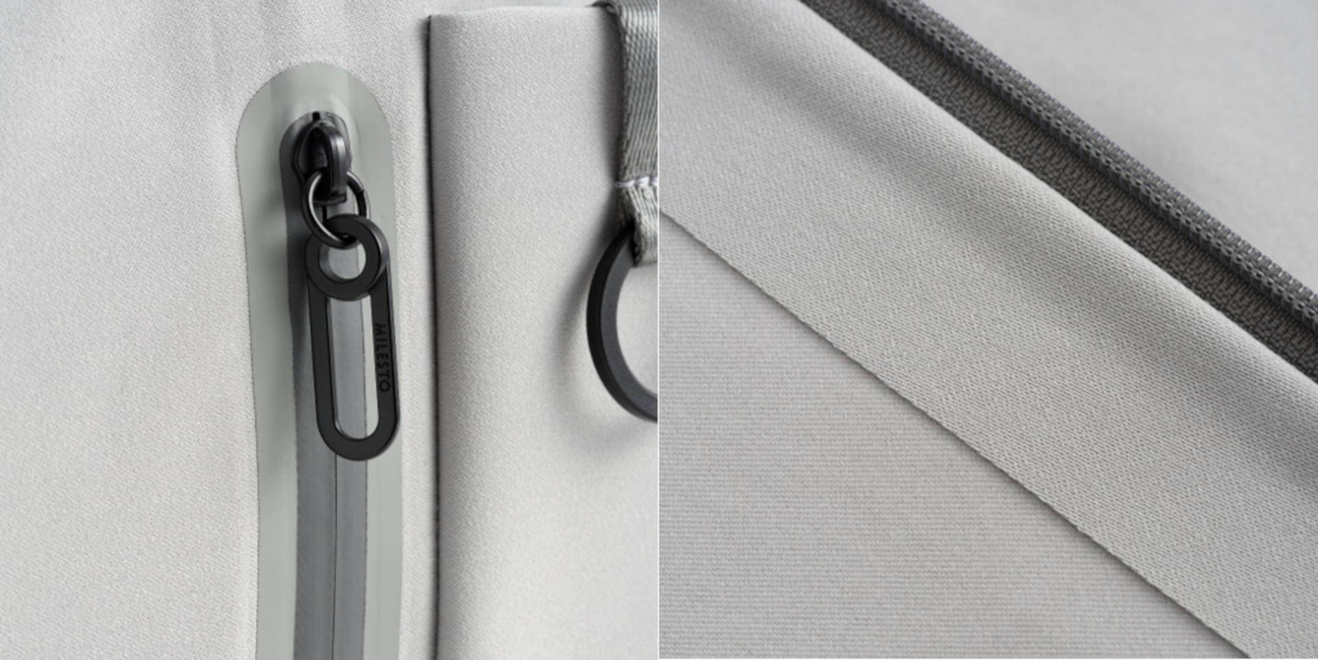 止水ファスナーを採用し、縫製部の裏側はシーリング加工することで雨水の侵入を防ぐ