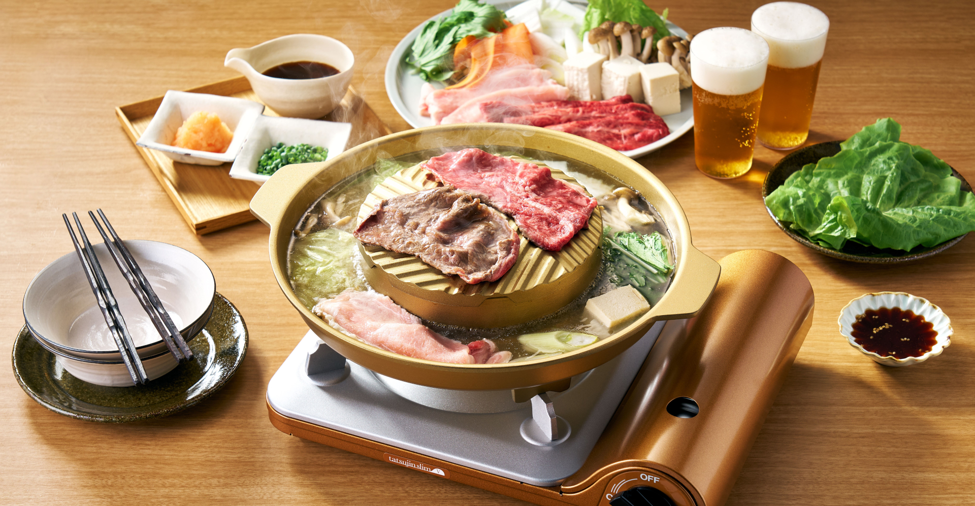 鍋料理と焼肉を同時に楽しめるカセットフー専用プレート