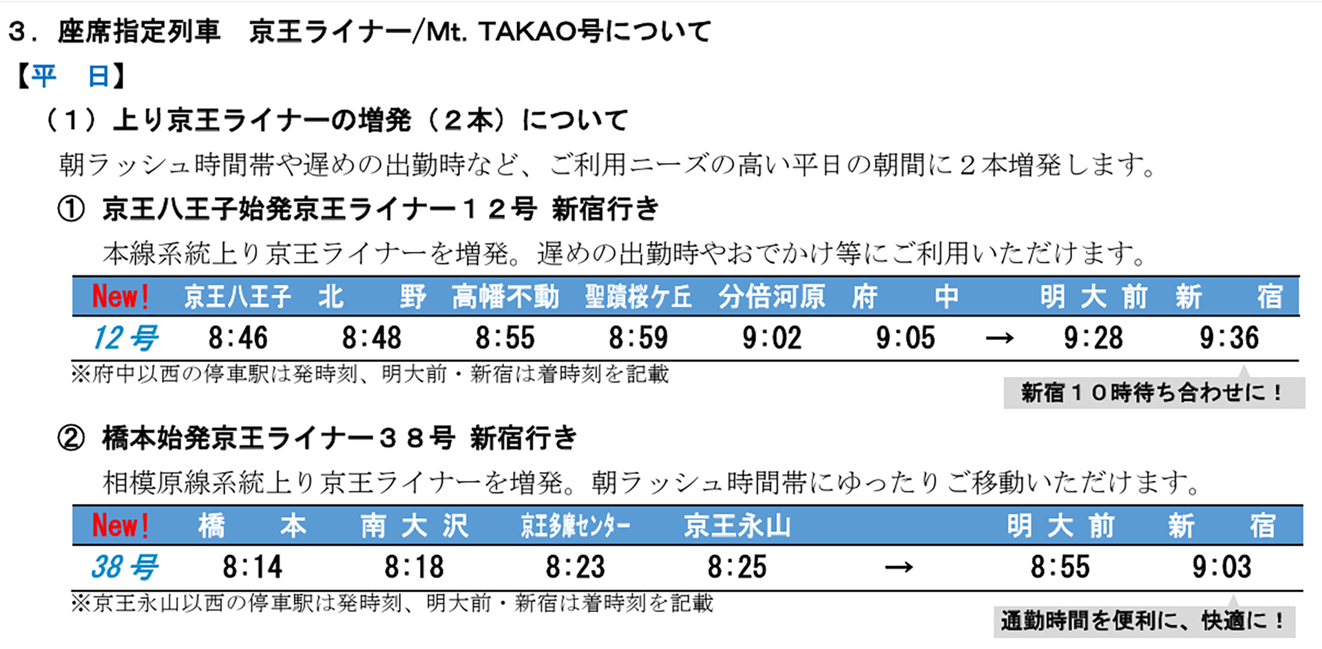 平日に京王ライナー上りを2本増発