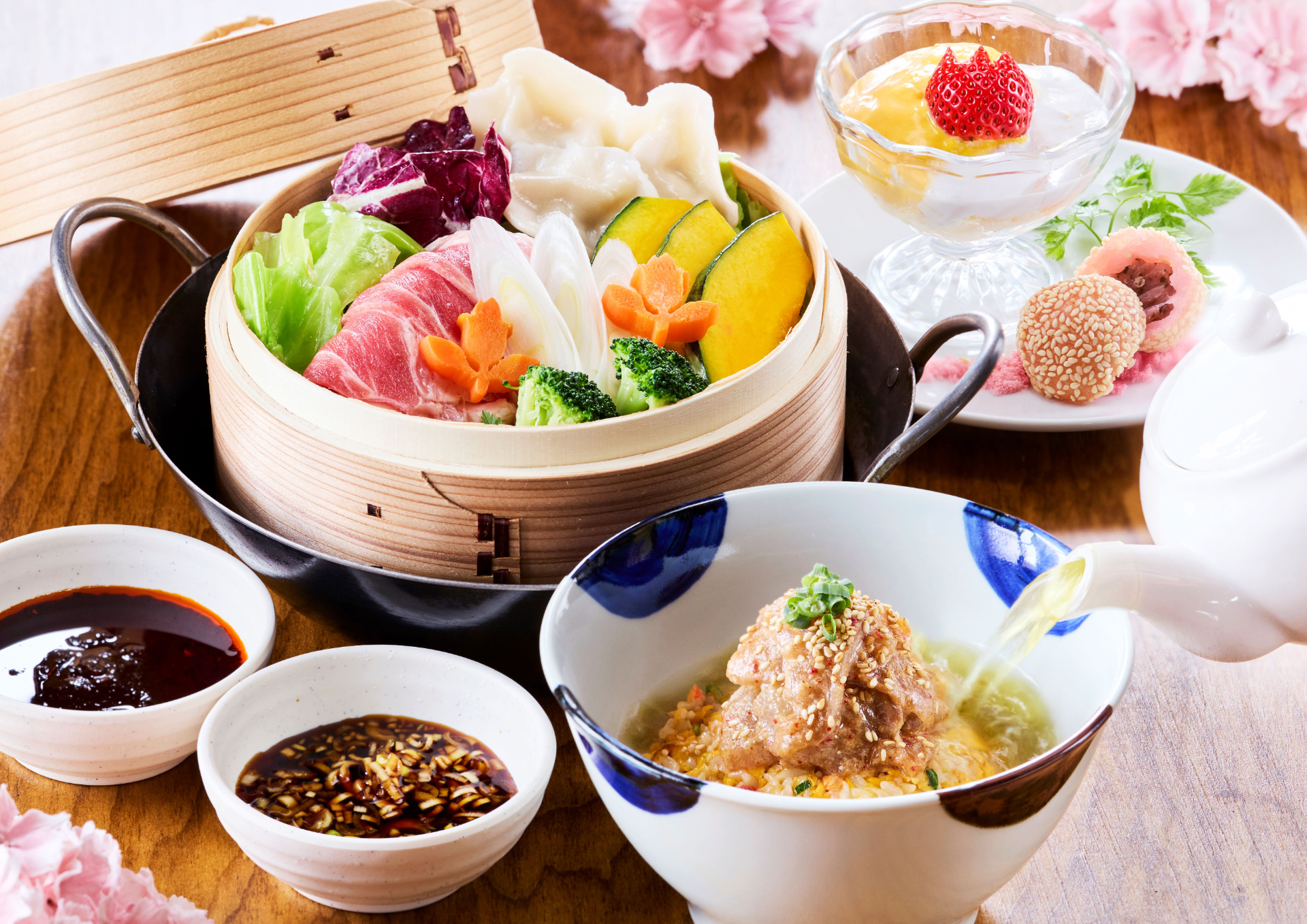 「中華風そのぎ茶漬けとホイコーローのせいろ蒸し」