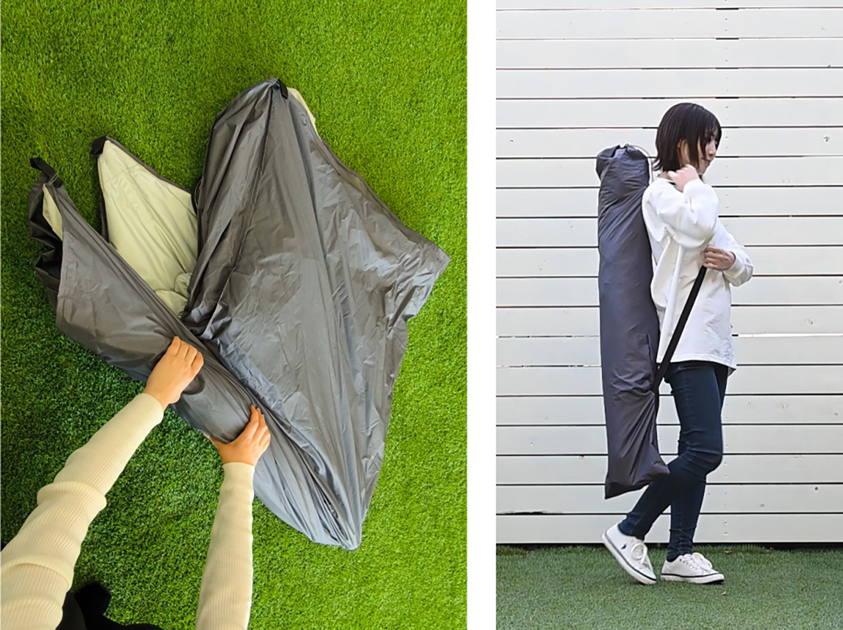 傘のような構造で設置・撤去が簡単