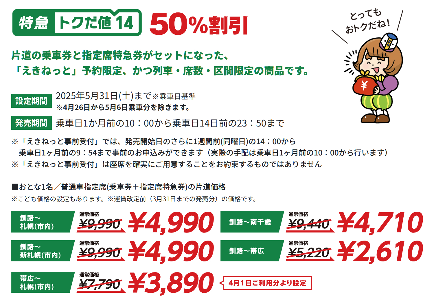 特急トクだ値14の運賃