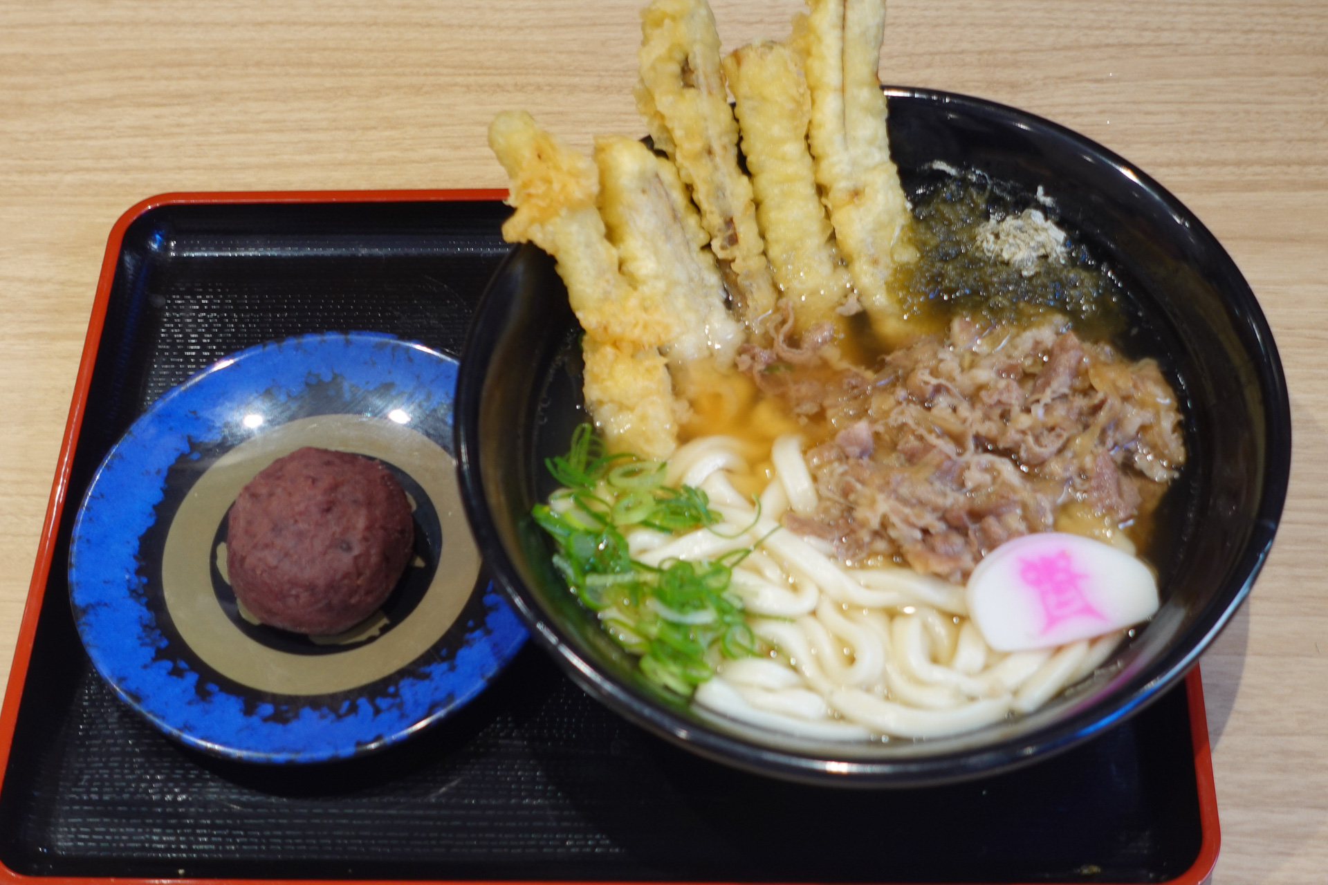 肉ごぼ天うどん＋ぼた餅