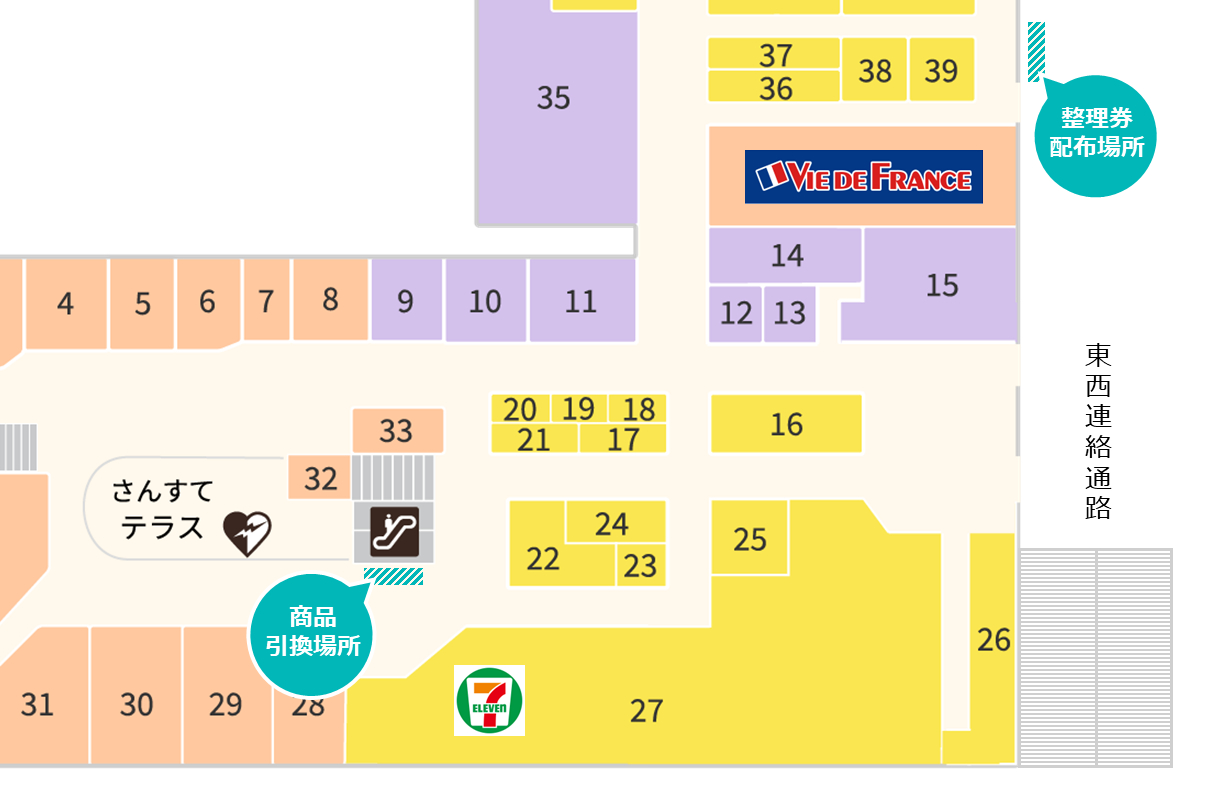 整理券配布場所と商品引き換え場所の位置図