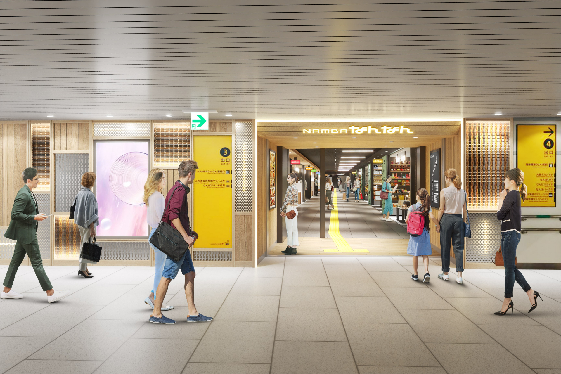 施設内装も温かみのあるデザインにリニューアル。下町散策するような空間で、来街者の回遊性を向上させる