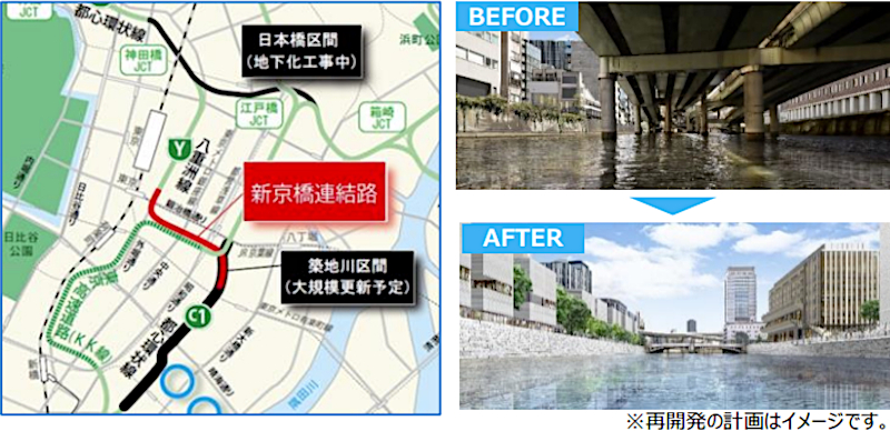 首都高では、進行中の日本橋区間地下化事業に加えて、新京橋連結路の整備を2025年度に開始する