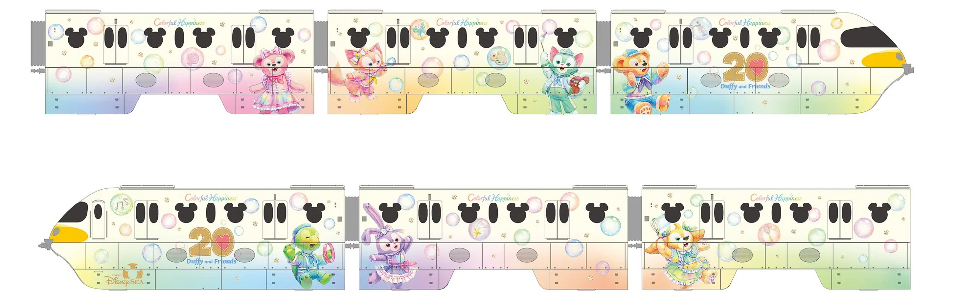 車体外装はダッフィー＆フレンズをそれぞれ描いている