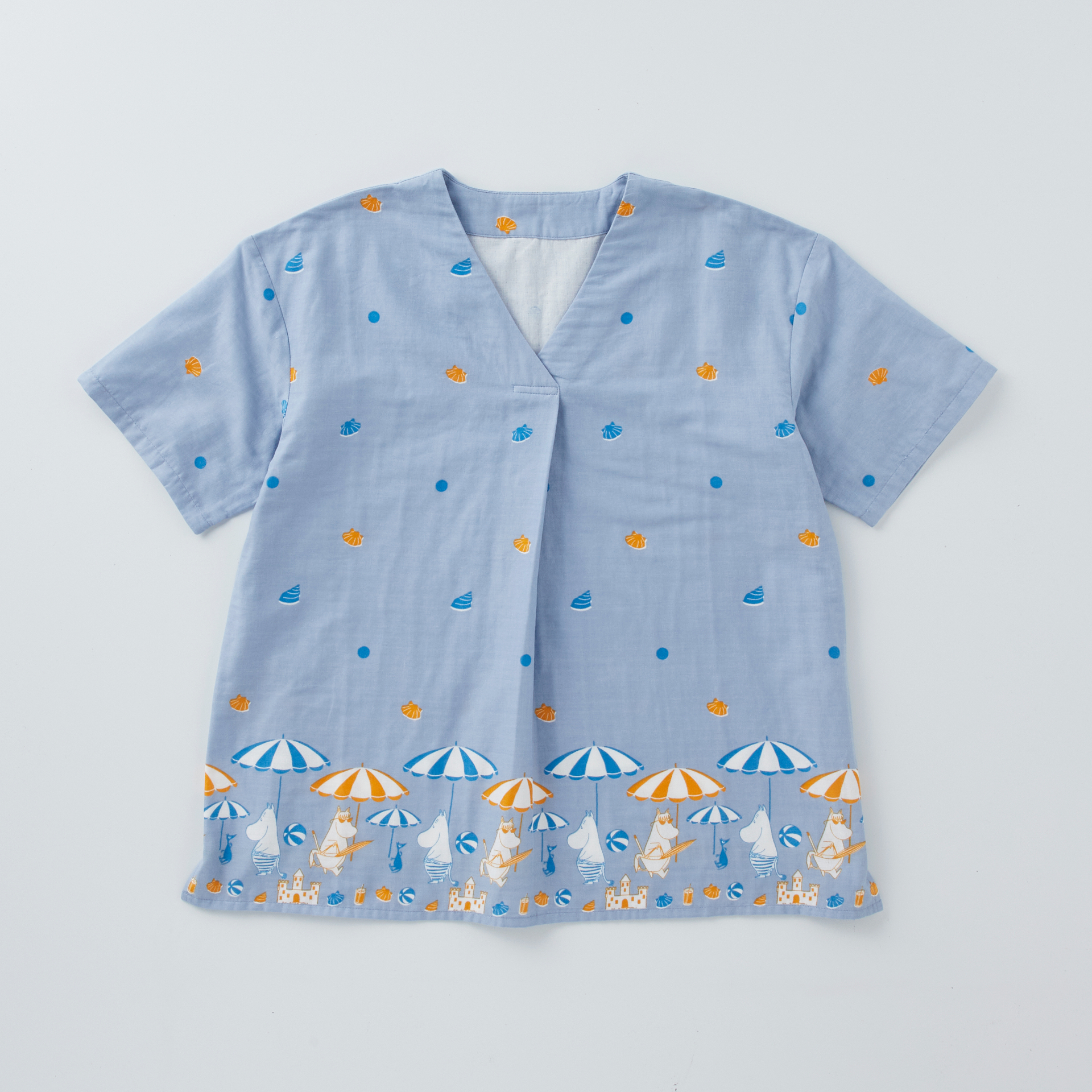 夏の夜に備えたいダブルガーゼパジャマ上下セットは、ブルーとイエローの2種類