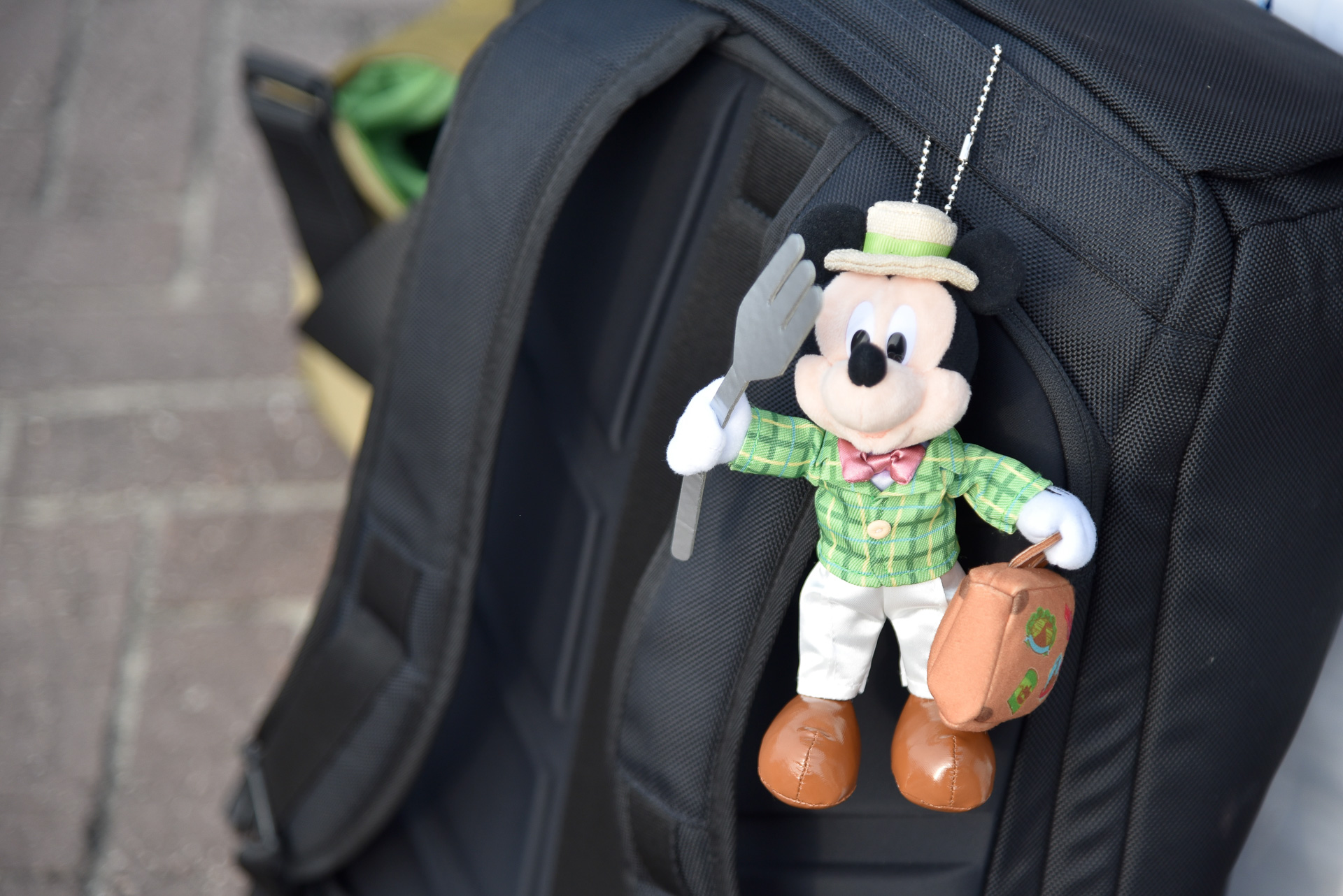 ピンとチェーン付きで手持ちのバッグに付けられる