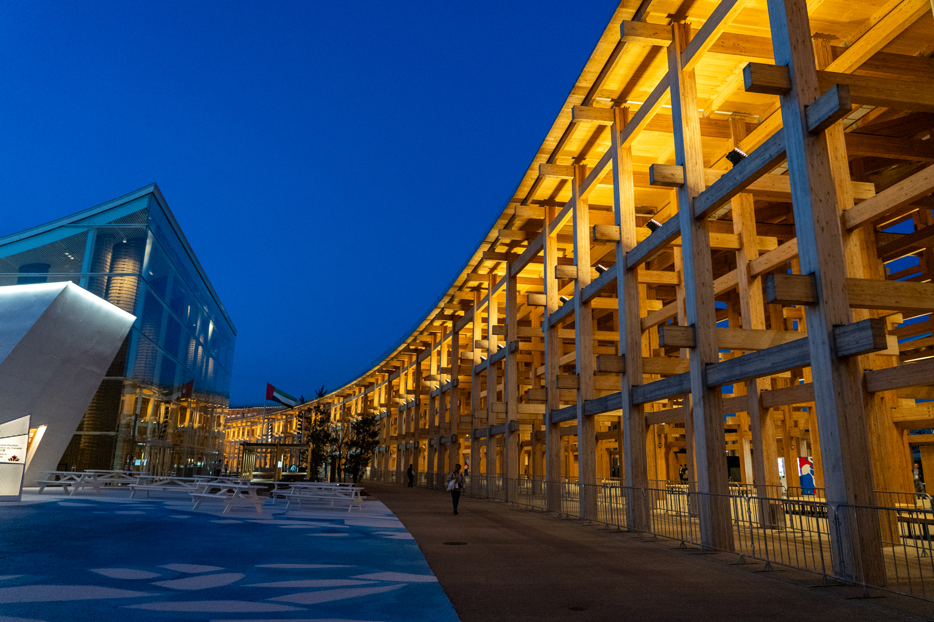 大屋根リングも全体がライトアップされる