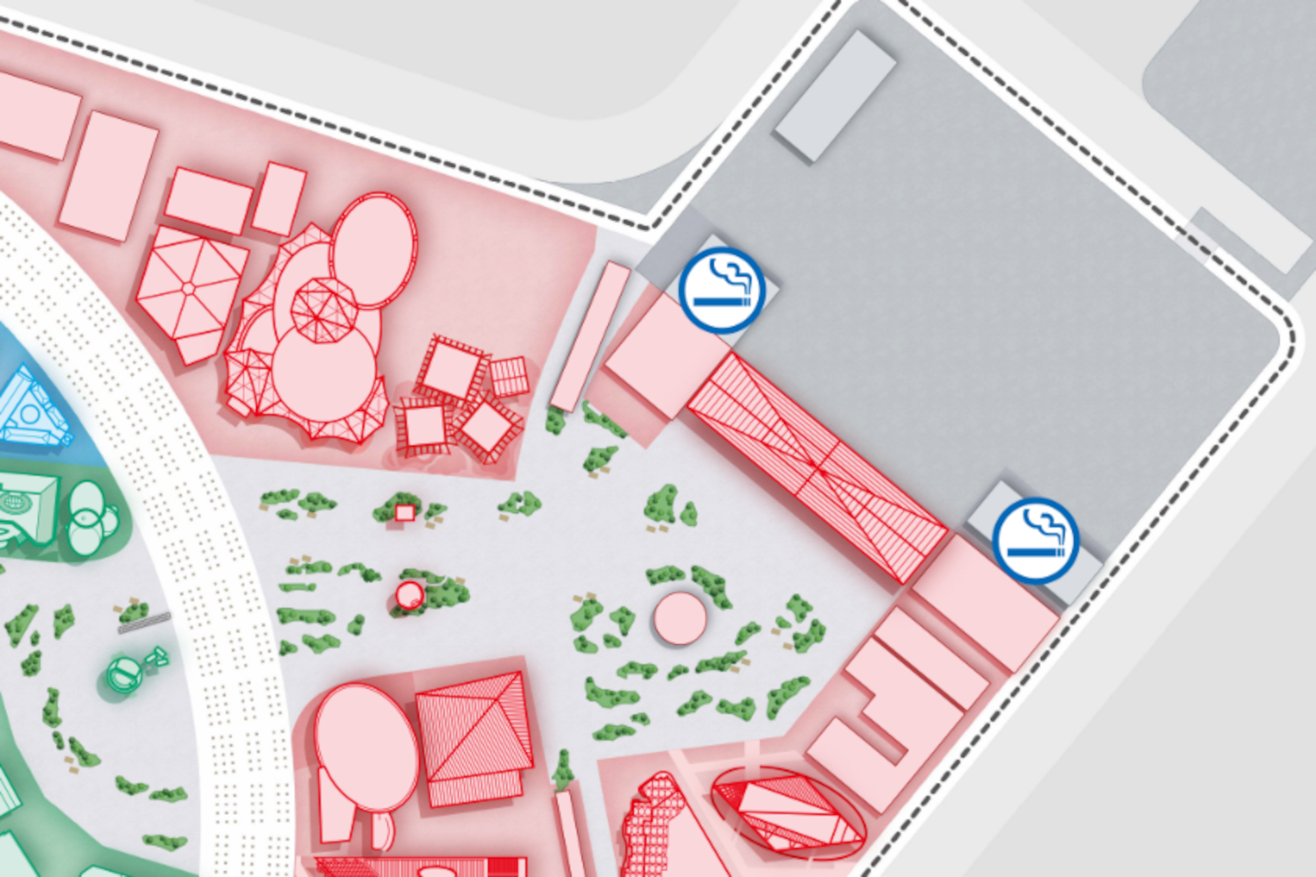 喫煙所は、東ゲート外に2か所