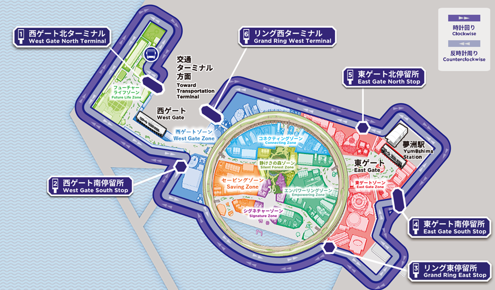 Osaka Metroが公開している運行ルート。時計回り/反時計回りともに会場の外周を巡る