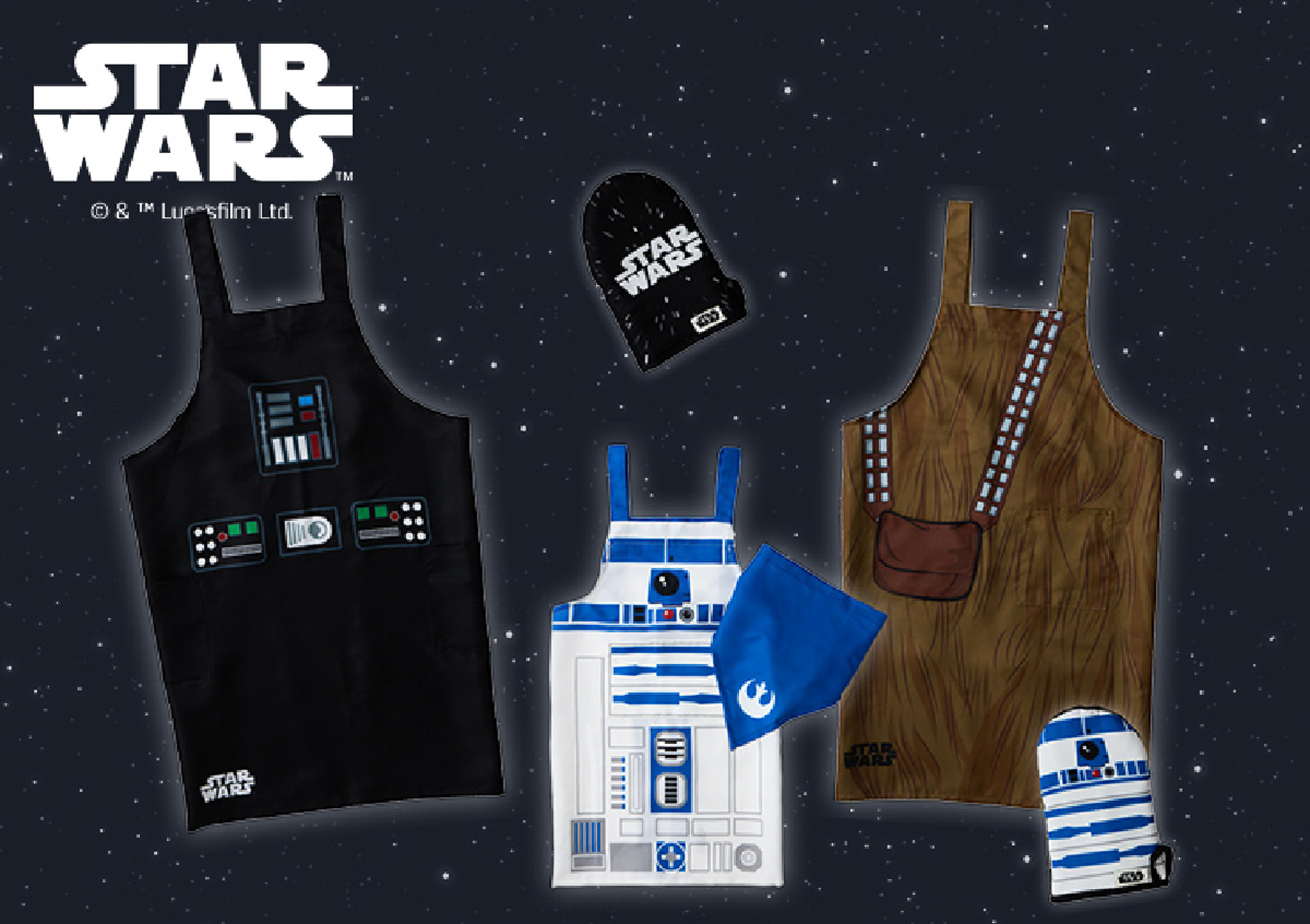 「キッズエプロン R2-D2 三角巾付き」（4180円）、「ミトン」（各1540円）ほか