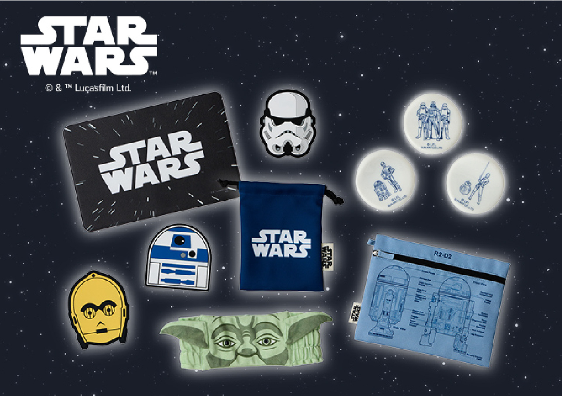 「ランチョンマット」（1210円）、「巾着3Pセット」（1650円）ほか