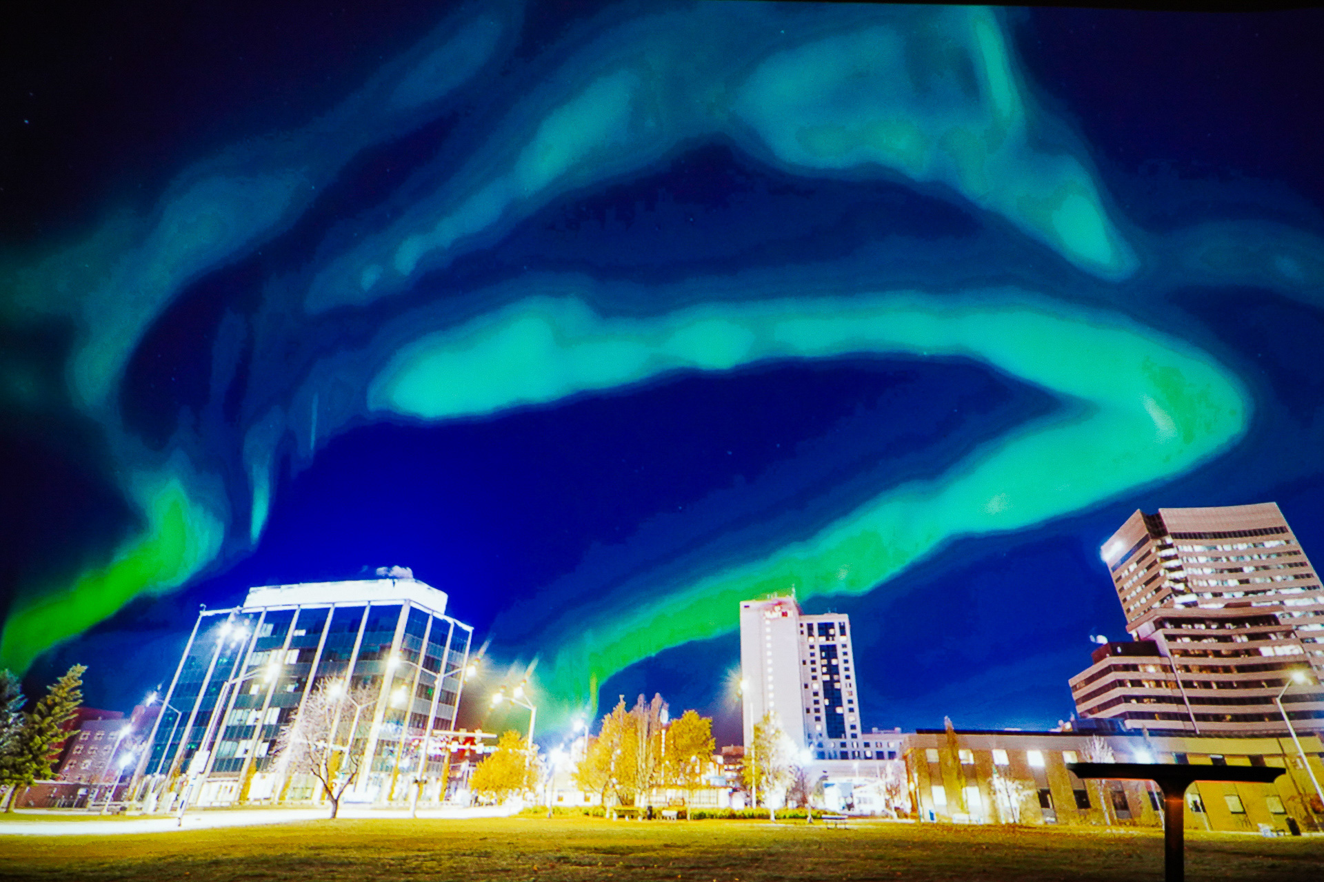 アンカレジ市内で見ることができためずらしいオーロラの写真