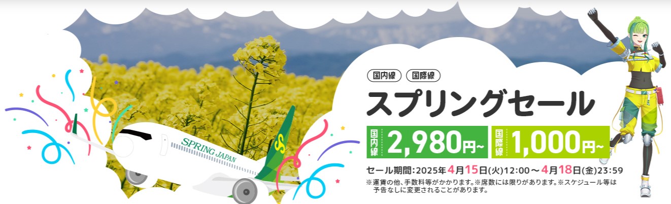 国内線では2980円～、国際線では1000円～となる