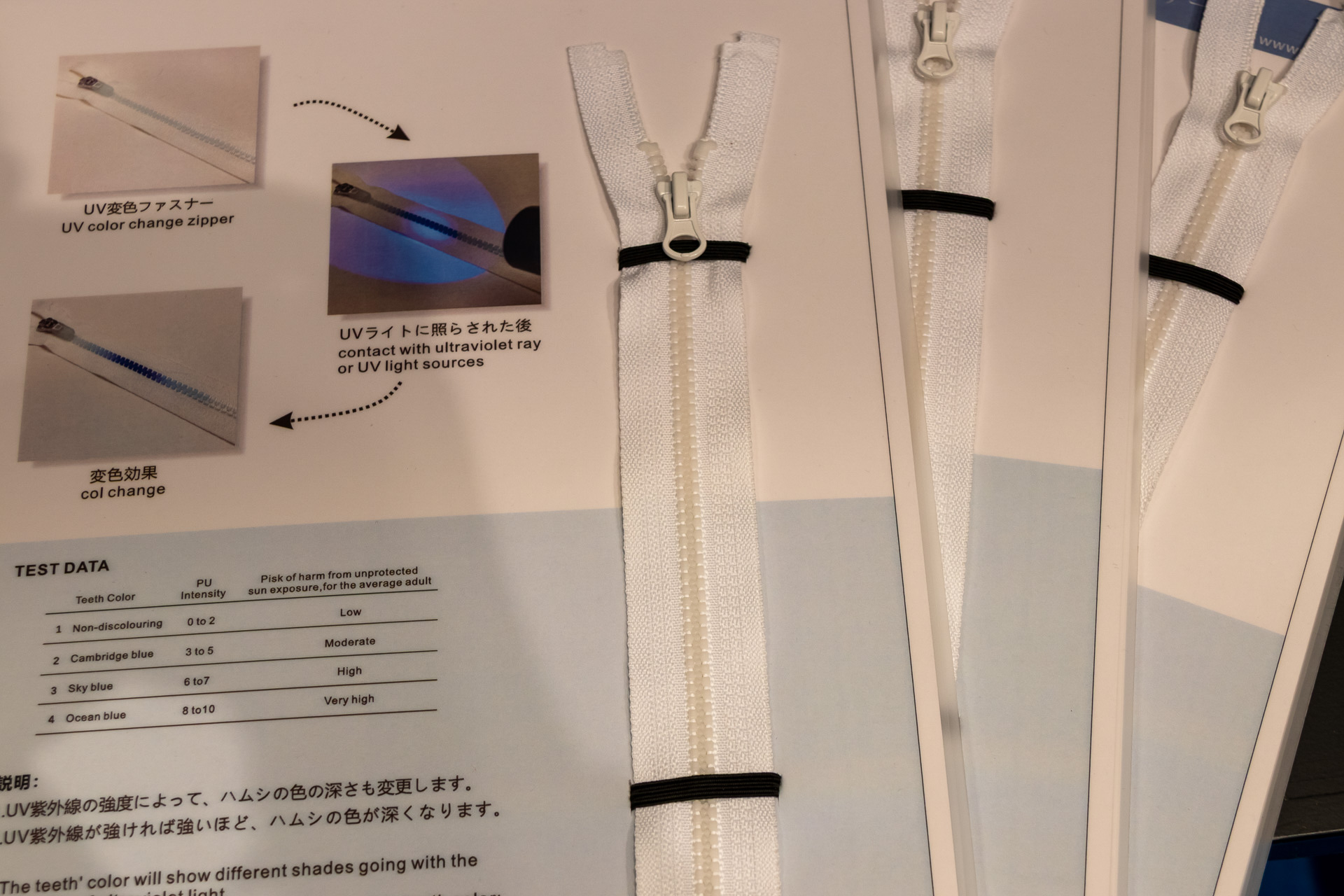 UV変色ファスナーの実験コーナー