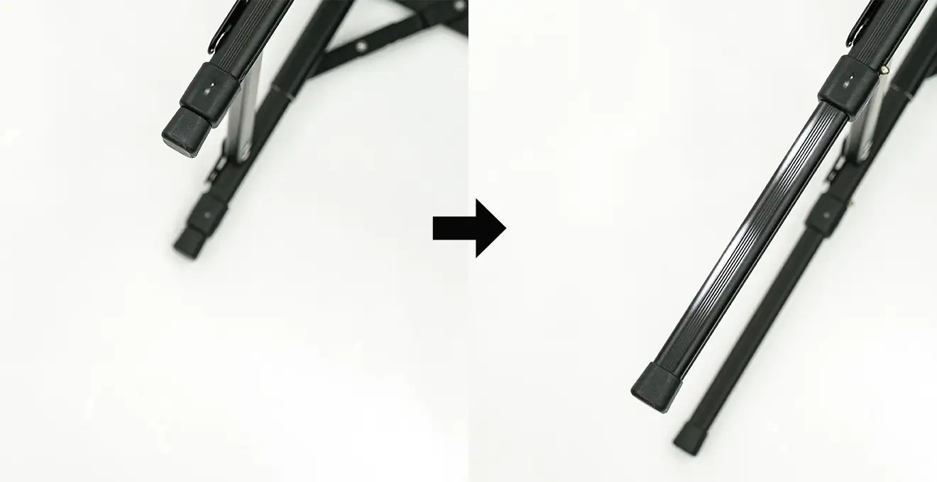 「タフメッシュテーブルII」は脚を取り外さず伸縮可能に