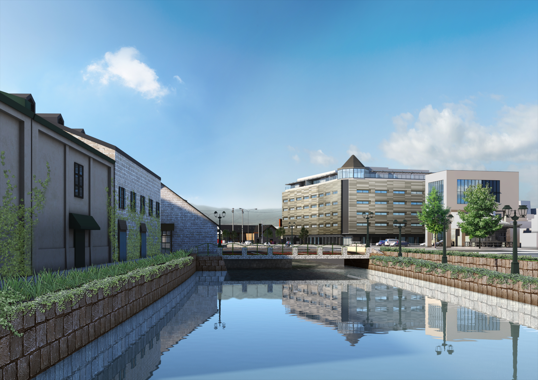 小樽軟石の地層をデザインの基調とした外観