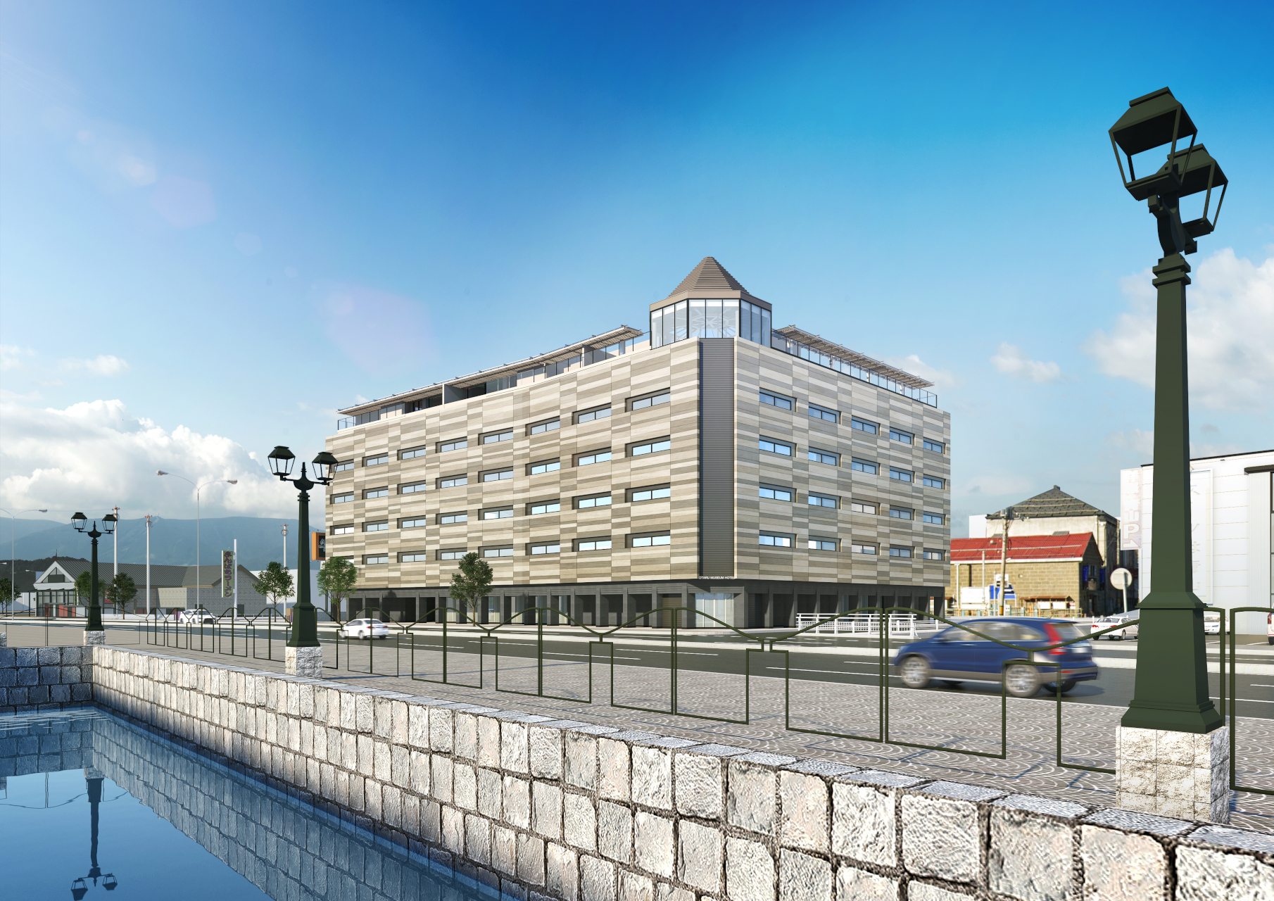 小樽軟石の地層をデザインの基調とした外観