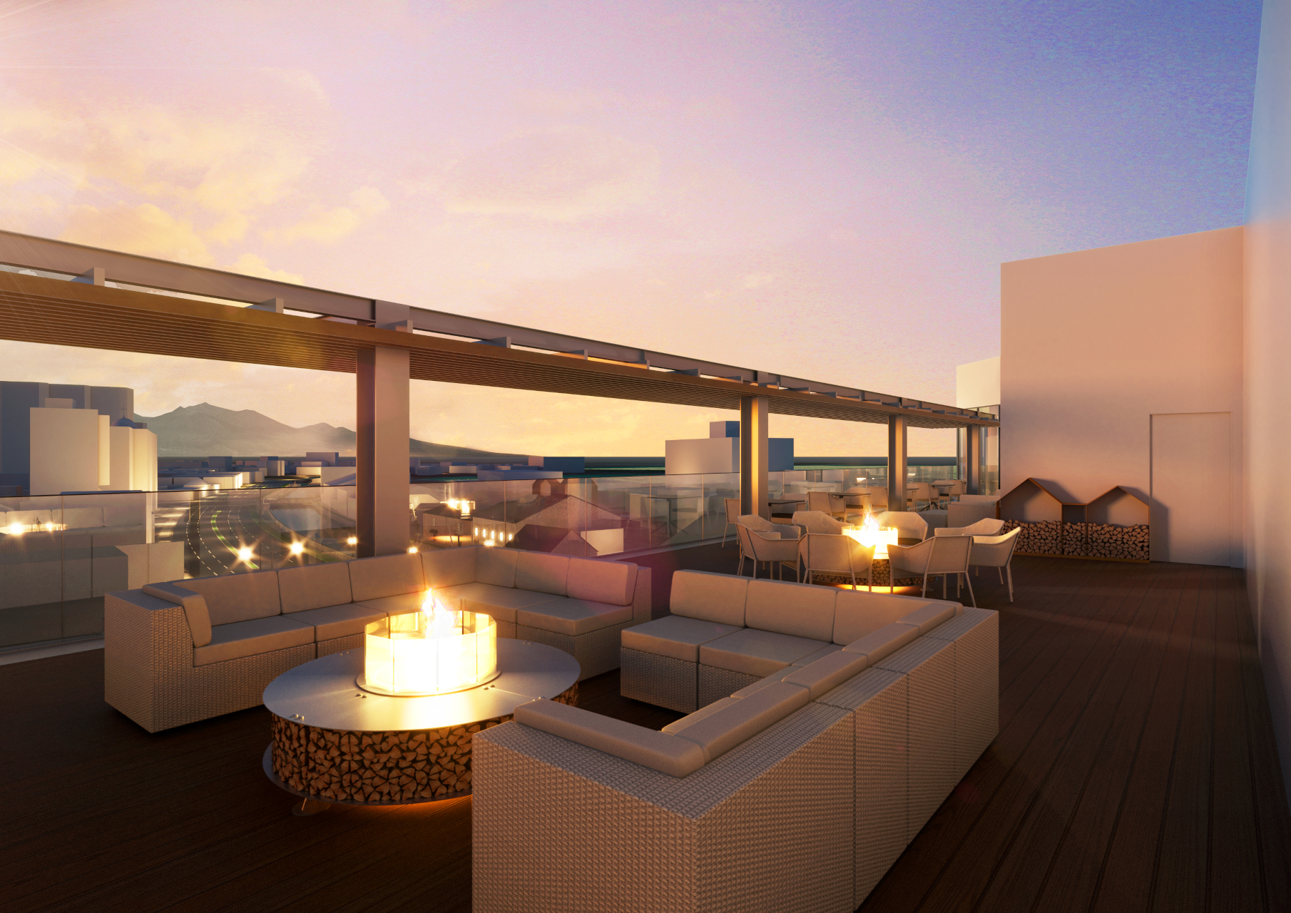 灯台をモチーフとした明るい空間のルーフトップバー