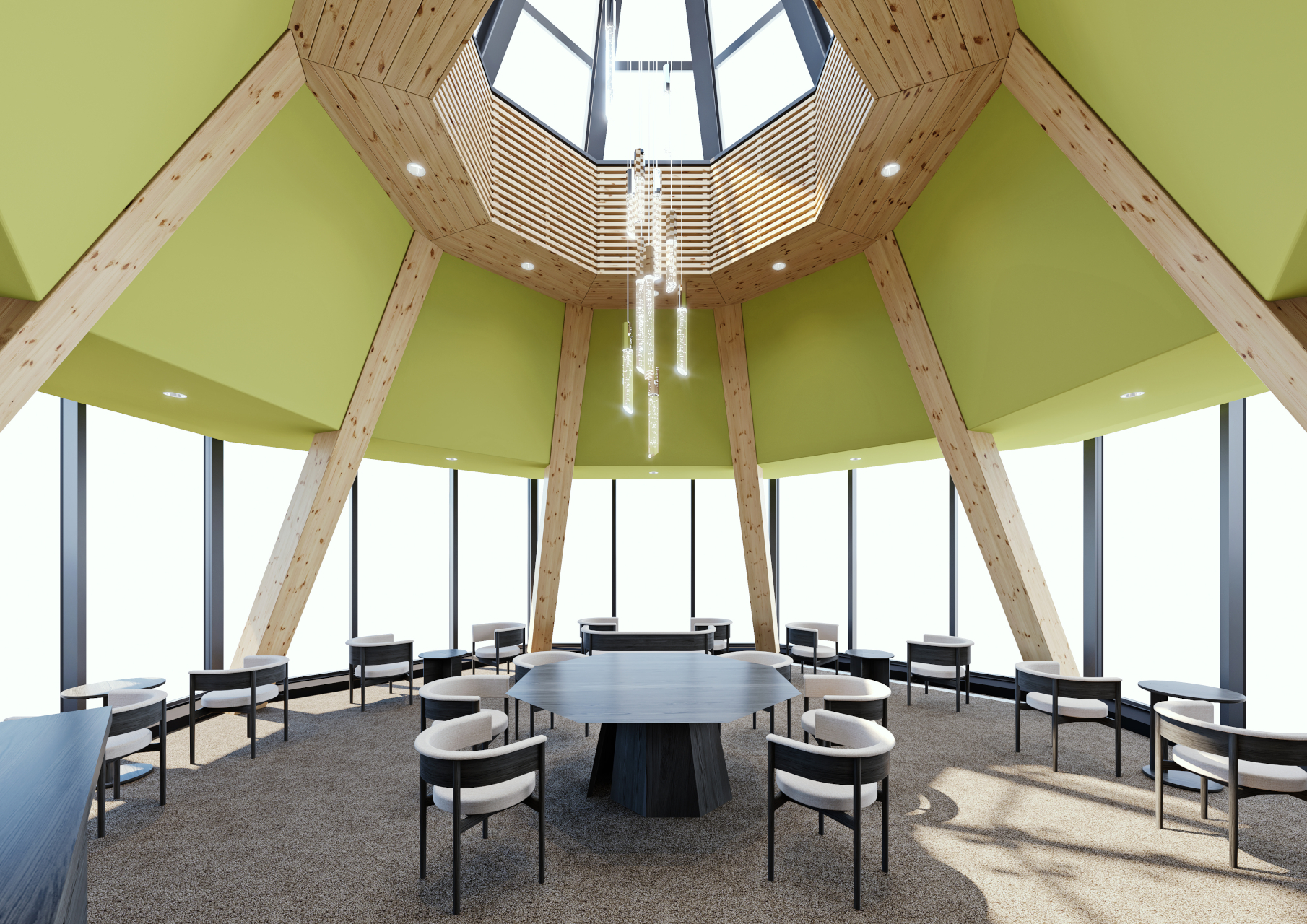 灯台をモチーフとした明るい空間のルーフトップバー