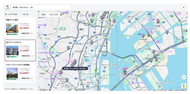Google Map上で宿泊施設を検索