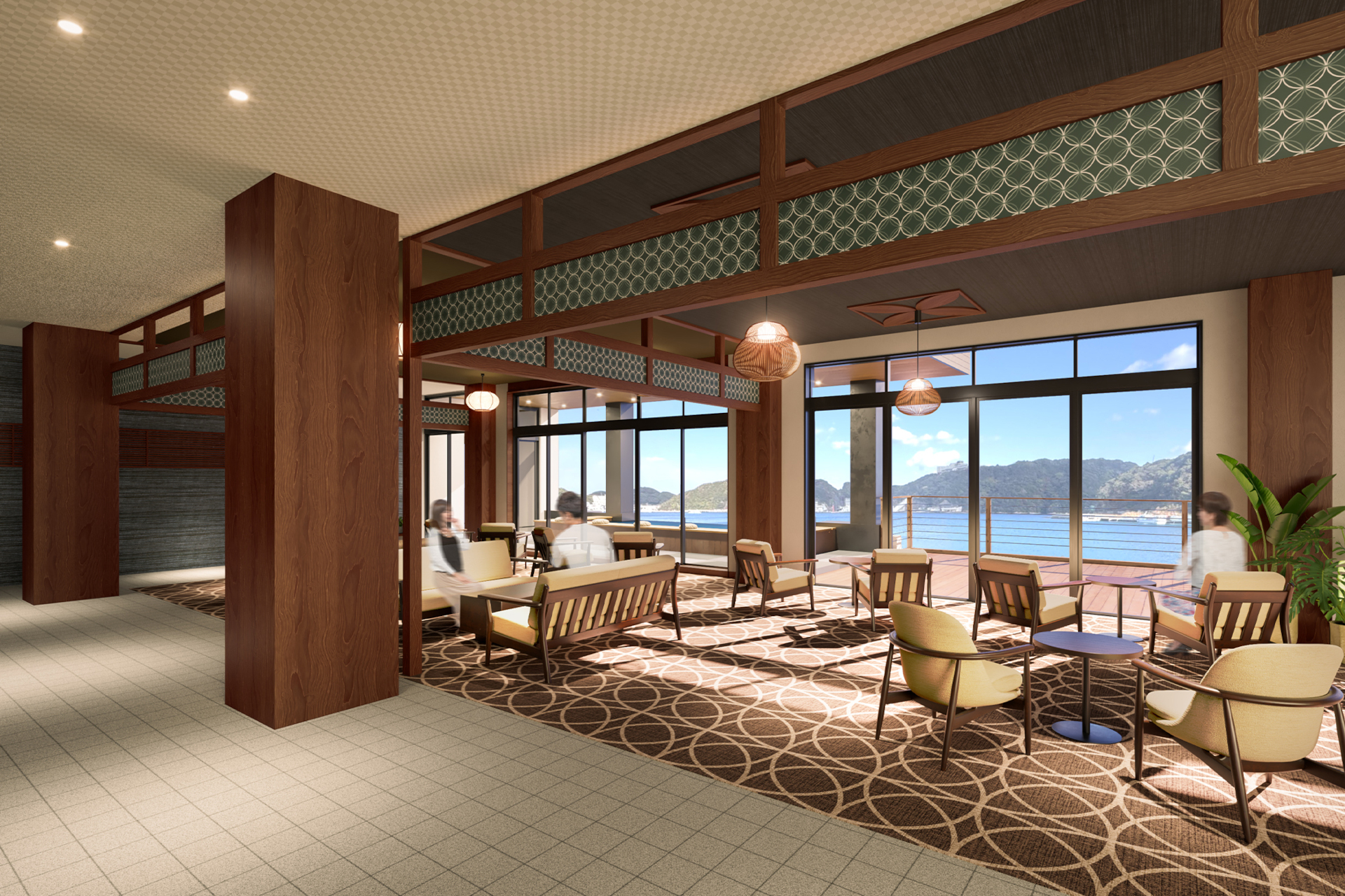 オーシャンビューの絶景を楽しめるデッキラウンジ