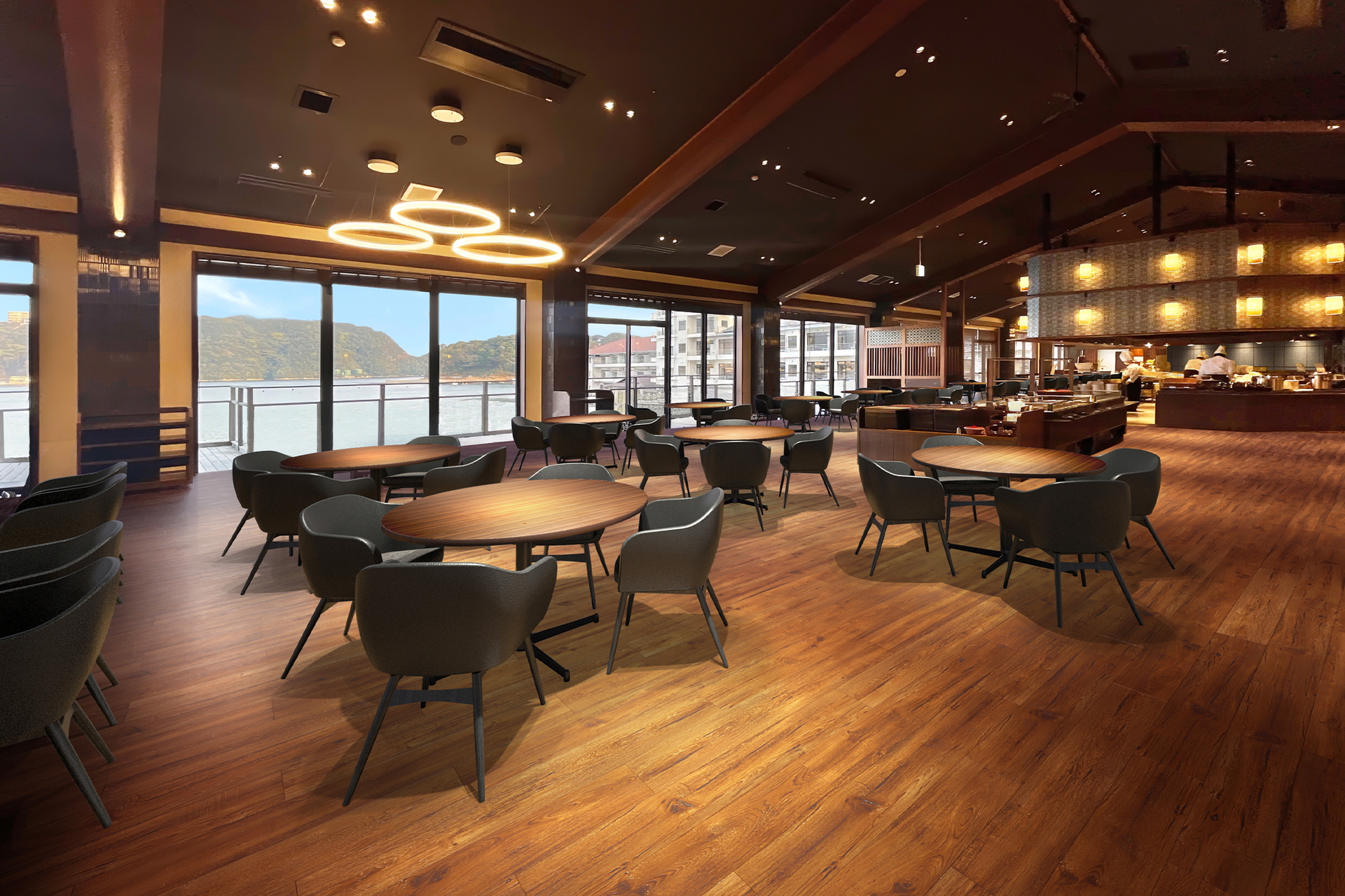 夕食バイキングでは、勝浦漁港で水揚げされた生まぐろのお造りや握り寿司などを味わえる